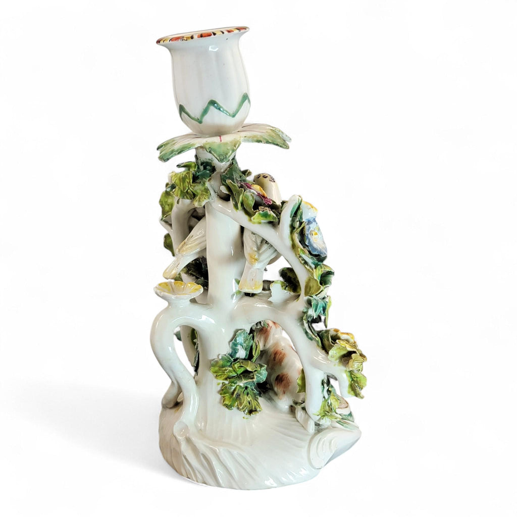 Georgian Derby Porcelain Candlestick “Dog and Birds”, c.1760