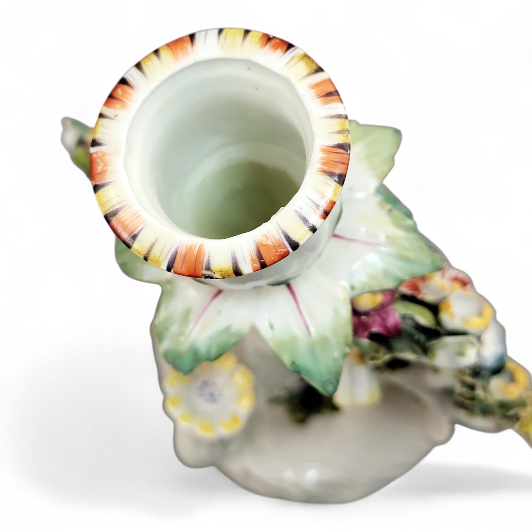 Georgian Derby Porcelain Candlestick “Dog and Birds”, c.1760