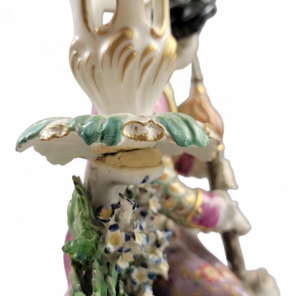 Rare Georgian Derby candlestick pair “Mandolin & Bagpipe Players”, c.1760