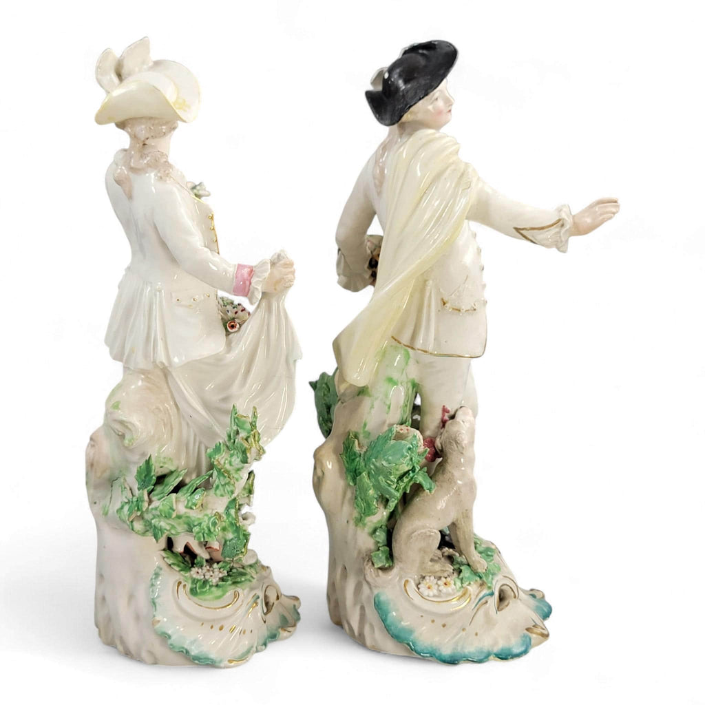 Rare Derby porcelain figures “Dresden Shepherds” c.1760 – William Duesbury, 18th century English rococo pair with lamb and dog