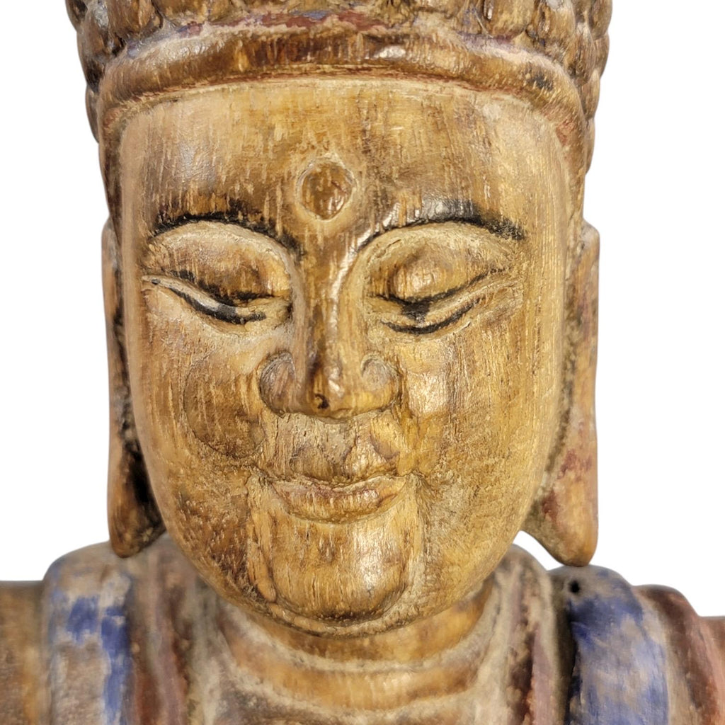 Chinese Temple Buddha, 19thC Wood, Fine Carving, Original Candle Hole