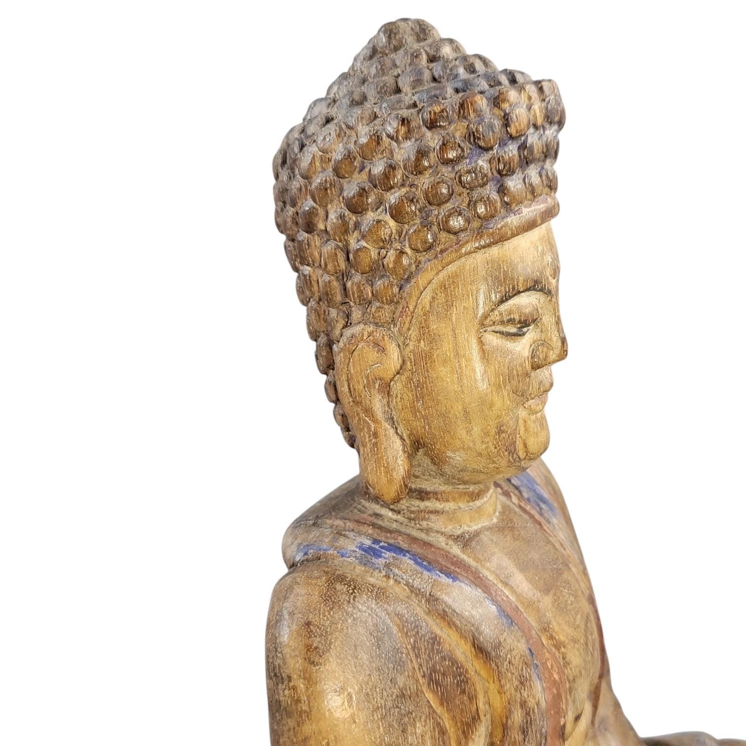 Chinese Temple Buddha, 19thC Wood, Fine Carving, Original Candle Hole