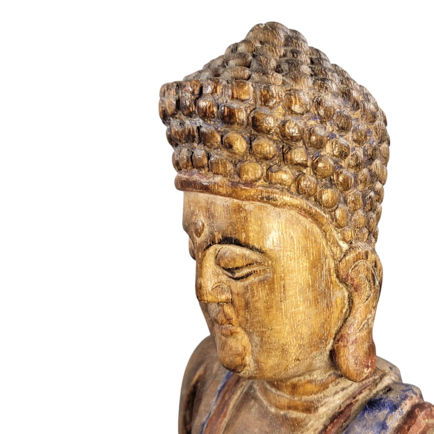 Chinese Temple Buddha, 19thC Wood, Fine Carving, Original Candle Hole