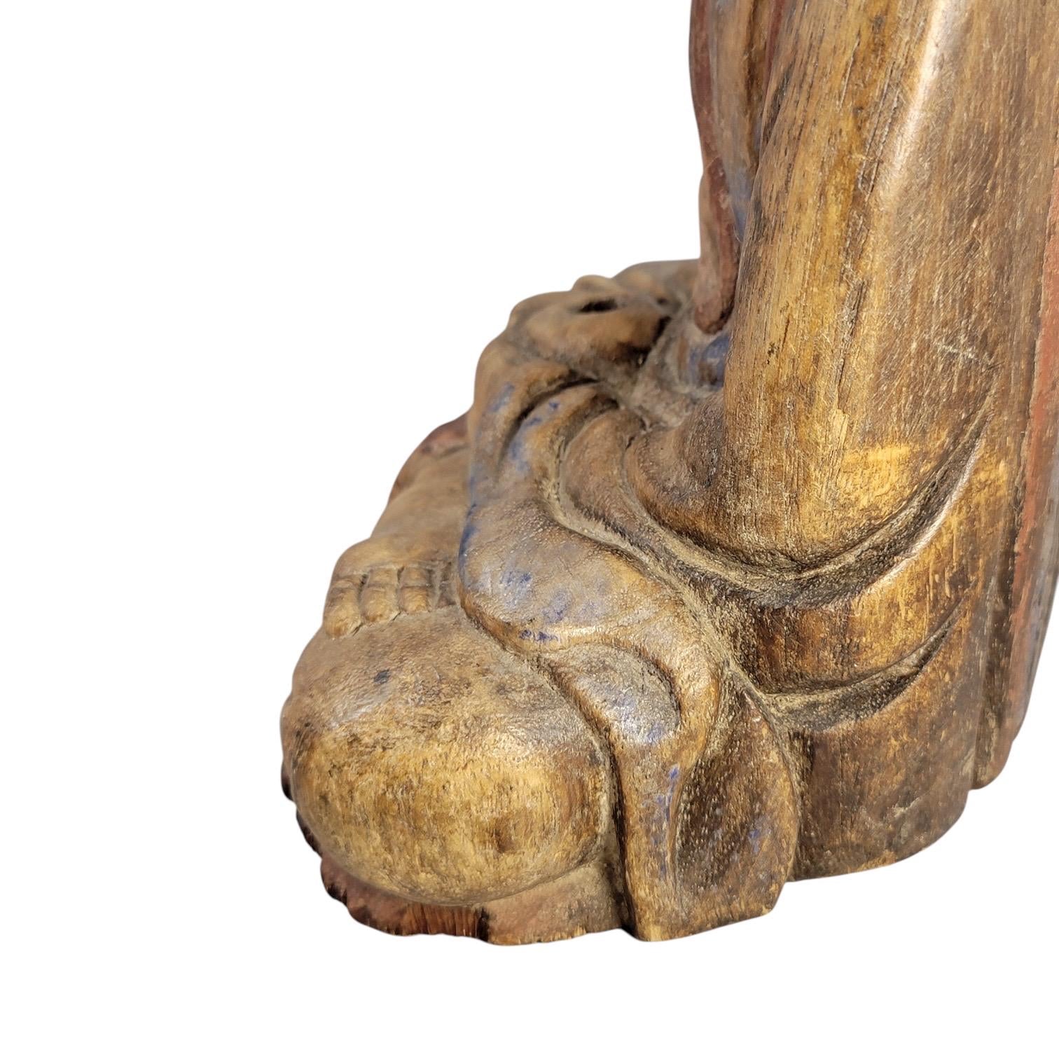 Chinese Temple Buddha, 19thC Wood, Fine Carving, Original Candle Hole
