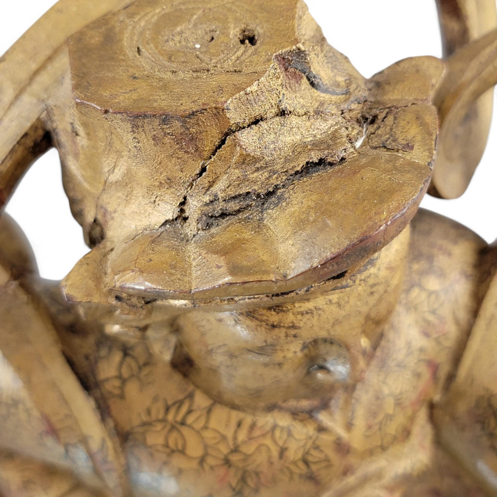 19th-C Chinese Gilt Wood Temple Guardian (Zhenwu) — 40.5 cm