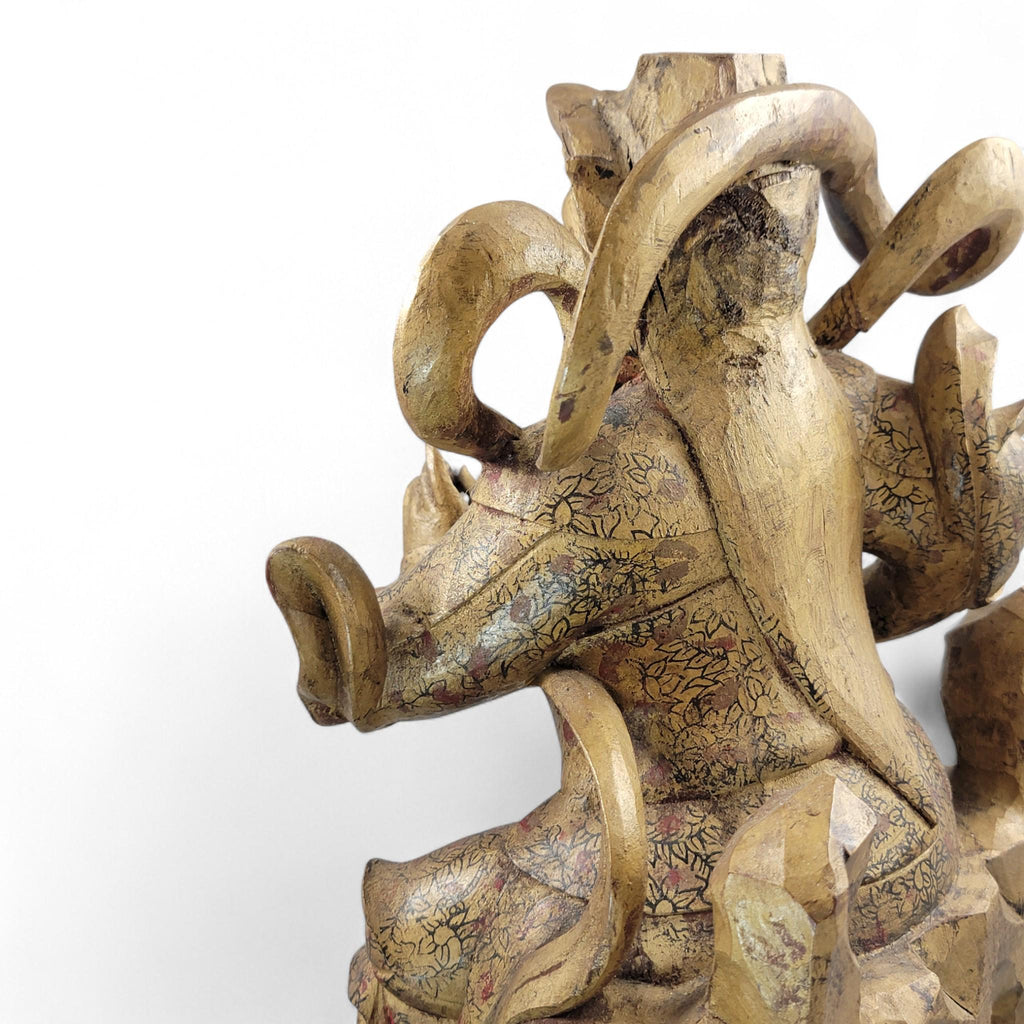 19th-C Chinese Gilt Wood Temple Guardian (Zhenwu) — 40.5 cm