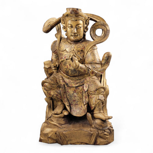 19th-C Chinese Gilt Wood Temple Guardian (Zhenwu) — 40.5 cm
