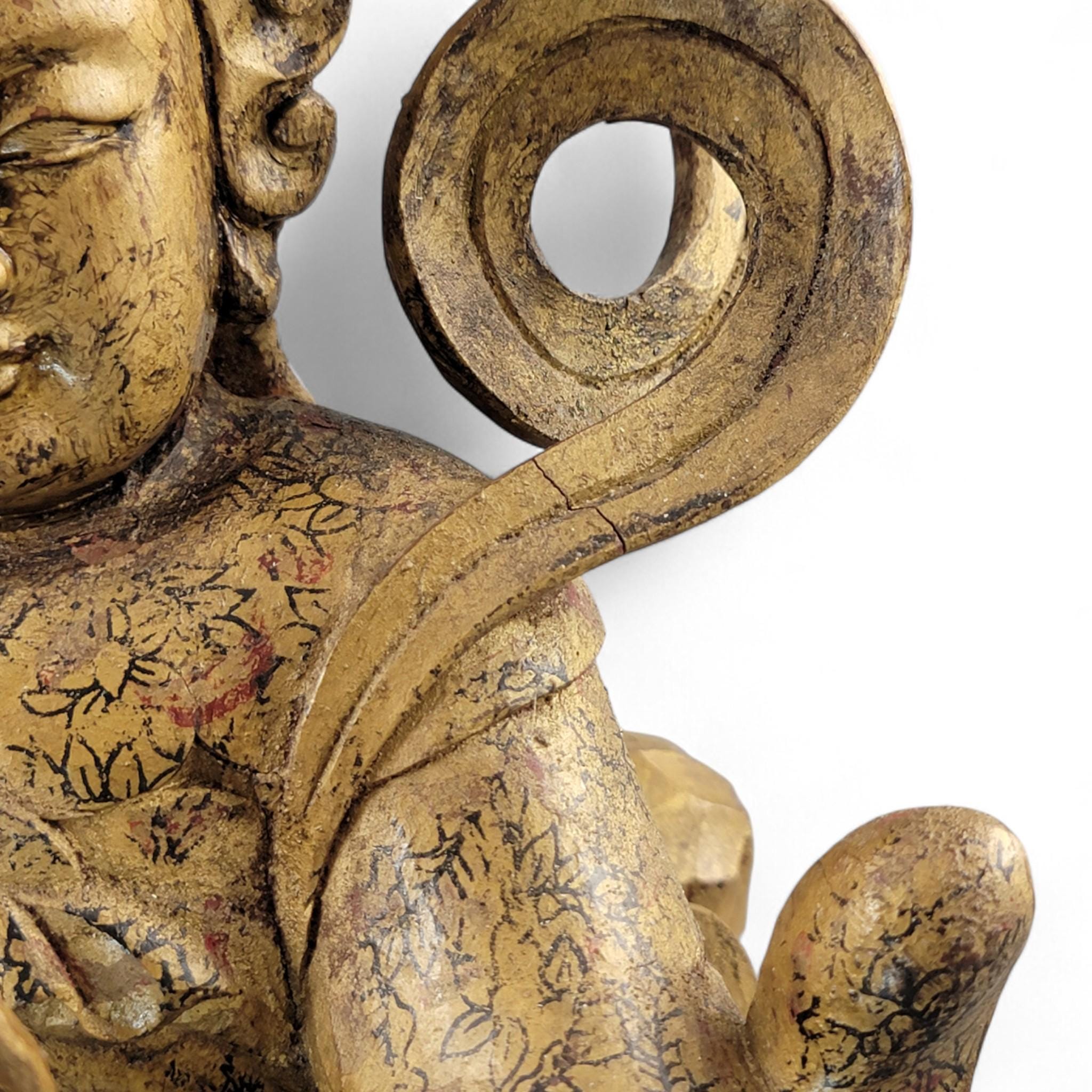 19th-C Chinese Gilt Wood Temple Guardian (Zhenwu) — 40.5 cm