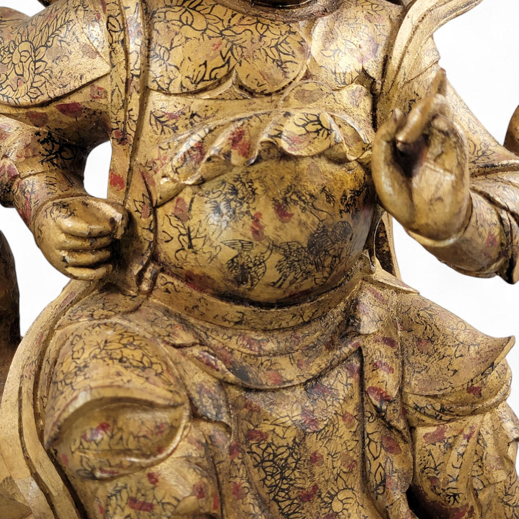 19th-C Chinese Gilt Wood Temple Guardian (Zhenwu) — 40.5 cm