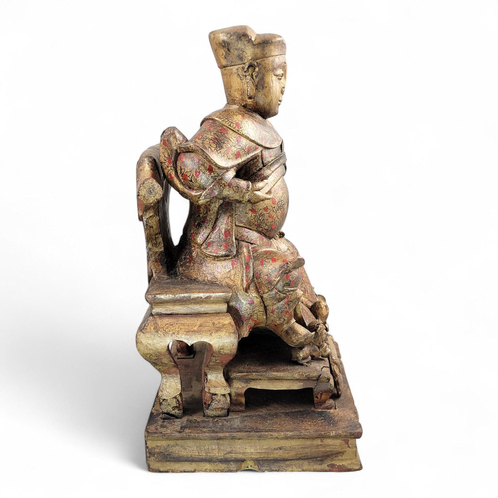 Early Chinese Temple Figure in Gilt & Polychrome, Seated Civil Official, South China c.1650