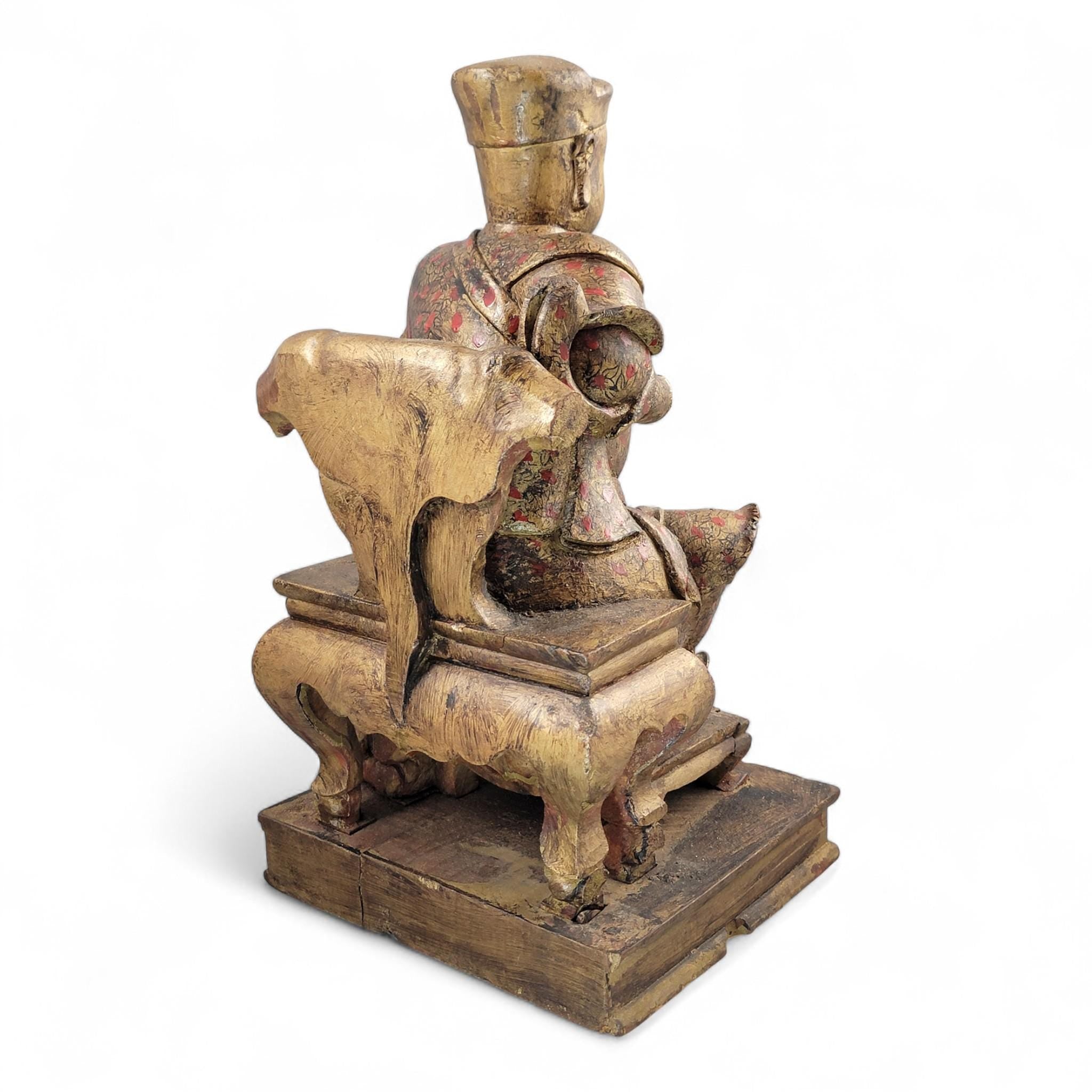 Early Chinese Temple Figure in Gilt & Polychrome, Seated Civil Official, South China c.1650