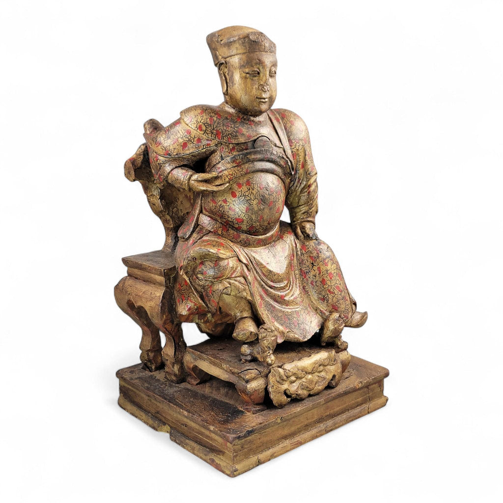Early Chinese Temple Figure in Gilt & Polychrome, Seated Civil Official, South China c.1650
