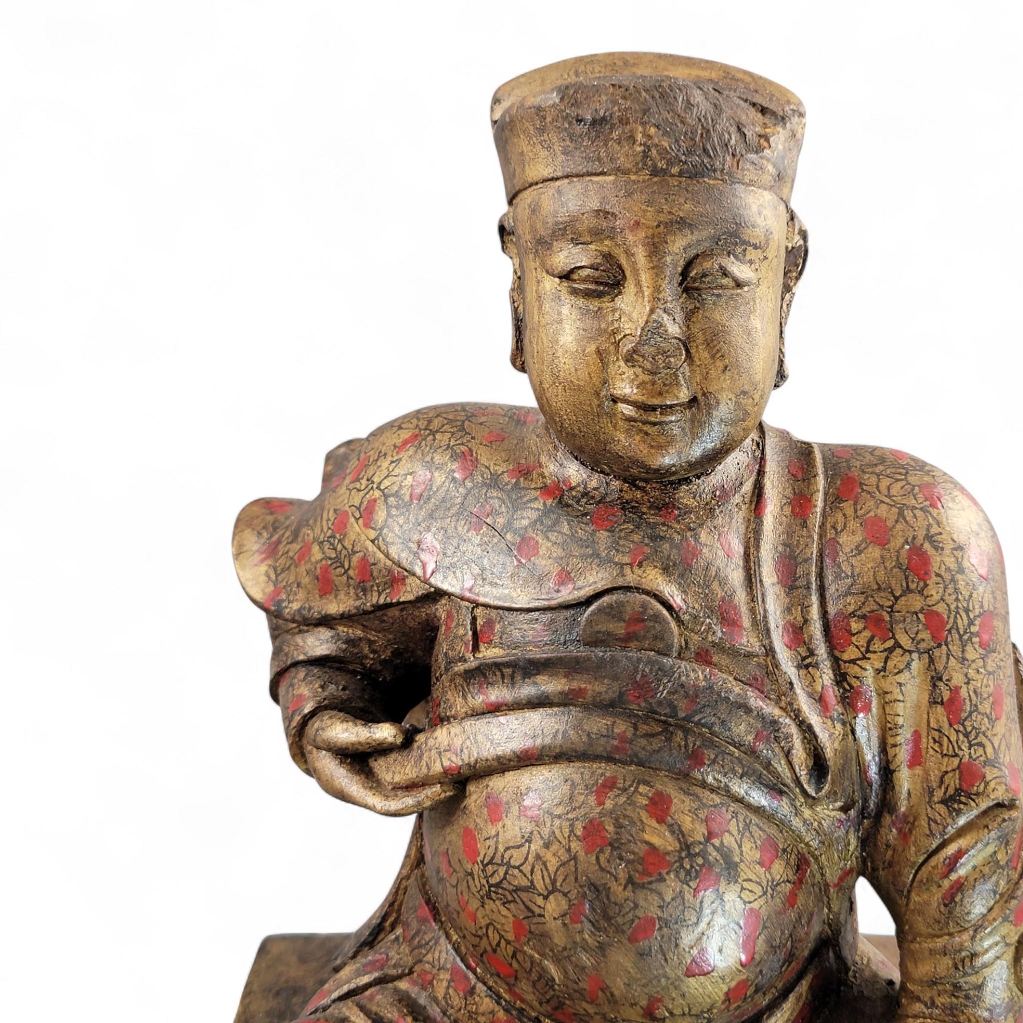 Early Chinese Temple Figure in Gilt & Polychrome, Seated Civil Official, South China c.1650