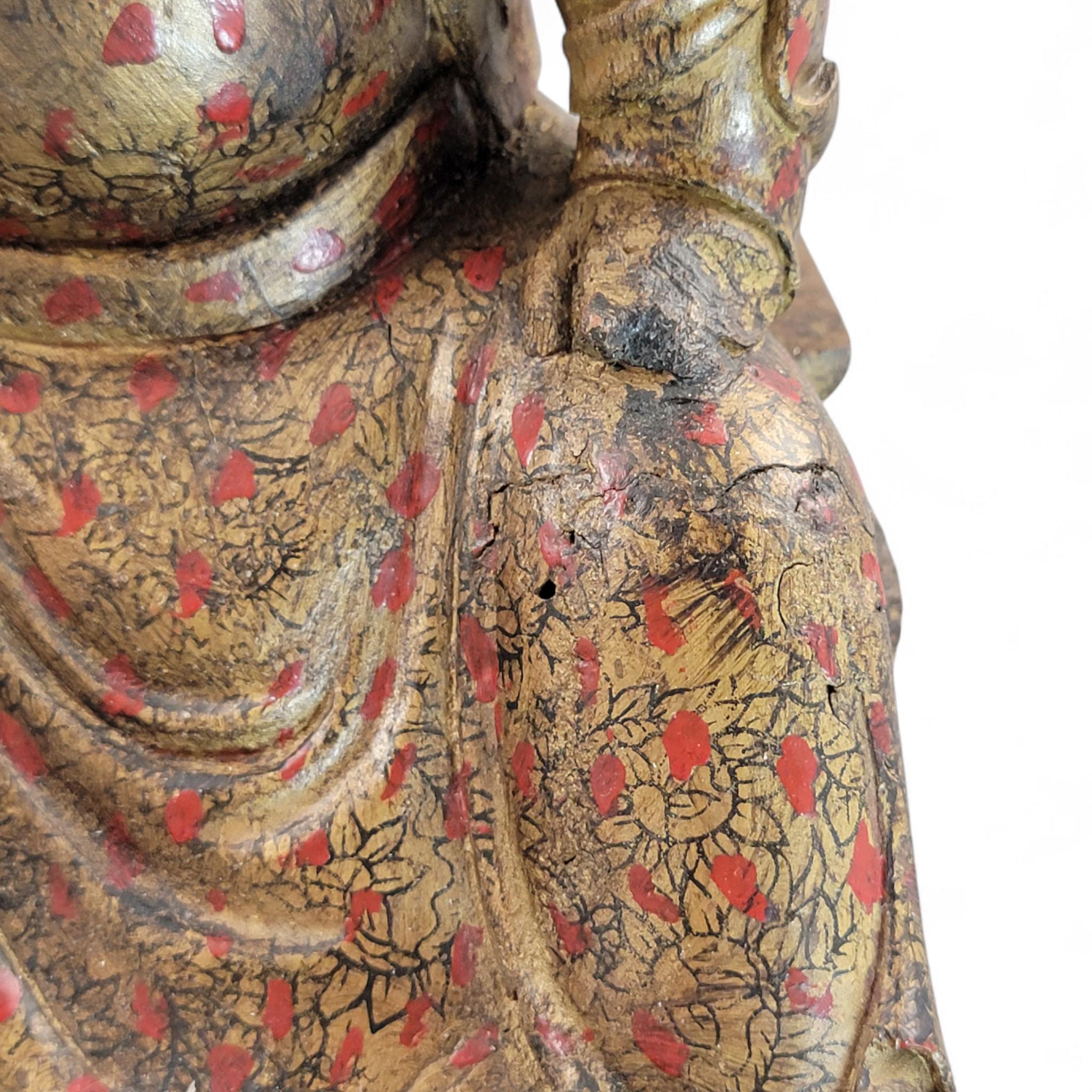 Early Chinese Temple Figure in Gilt & Polychrome, Seated Civil Official, South China c.1650