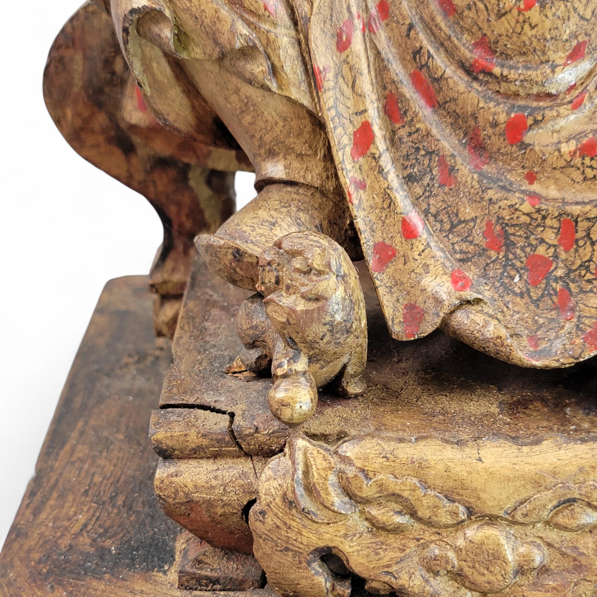 Early Chinese Temple Figure in Gilt & Polychrome, Seated Civil Official, South China c.1650