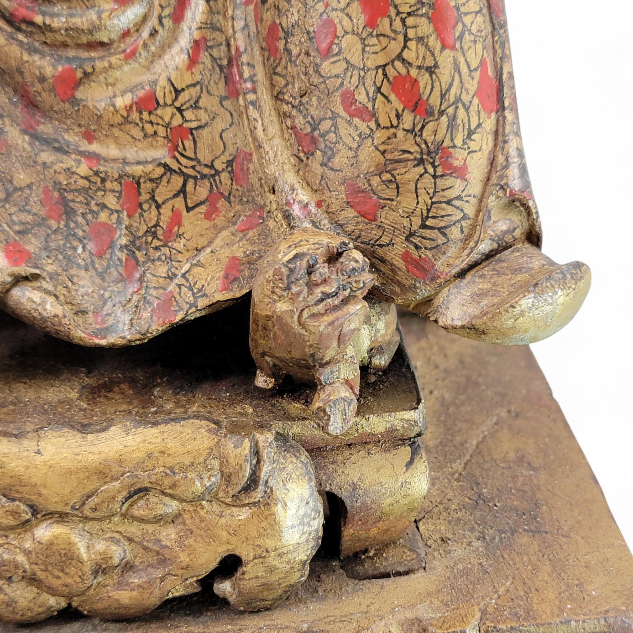 Early Chinese Temple Figure in Gilt & Polychrome, Seated Civil Official, South China c.1650