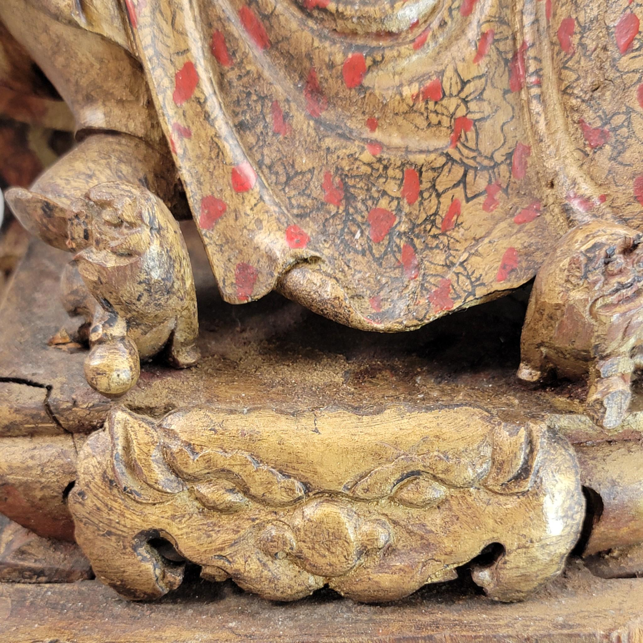 Early Chinese Temple Figure in Gilt & Polychrome, Seated Civil Official, South China c.1650