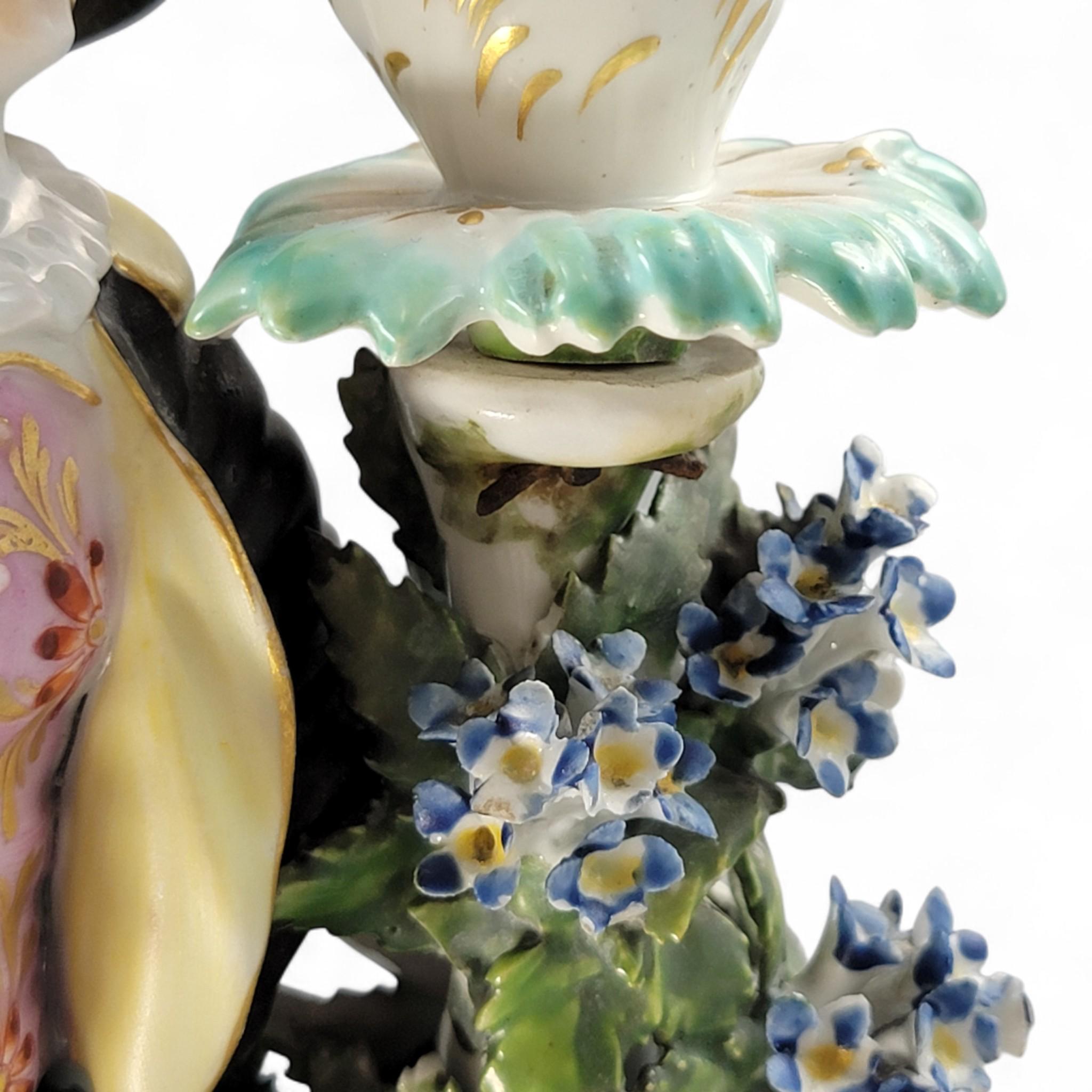 Rare Derby Porcelain Candlestick Figures “Ranelagh Dancers” Pair, Complete with Floral Bocage and Original Sconces, c.1760
