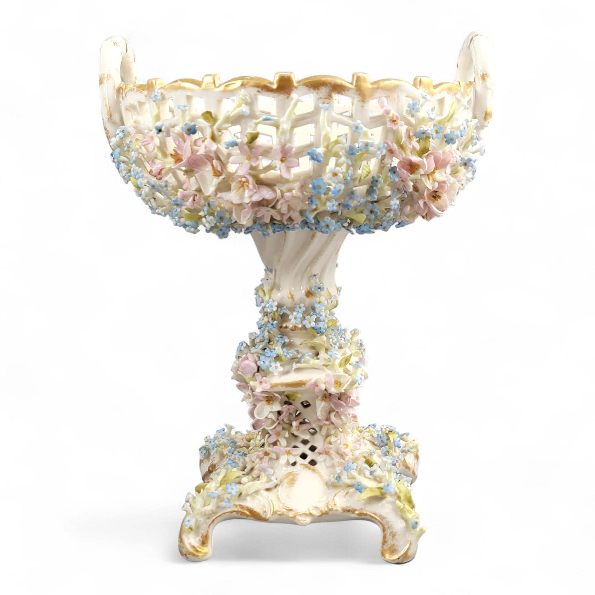 Antique Schierholz Plaue Flower-Encrusted Porcelain Centerpiece, c.1885