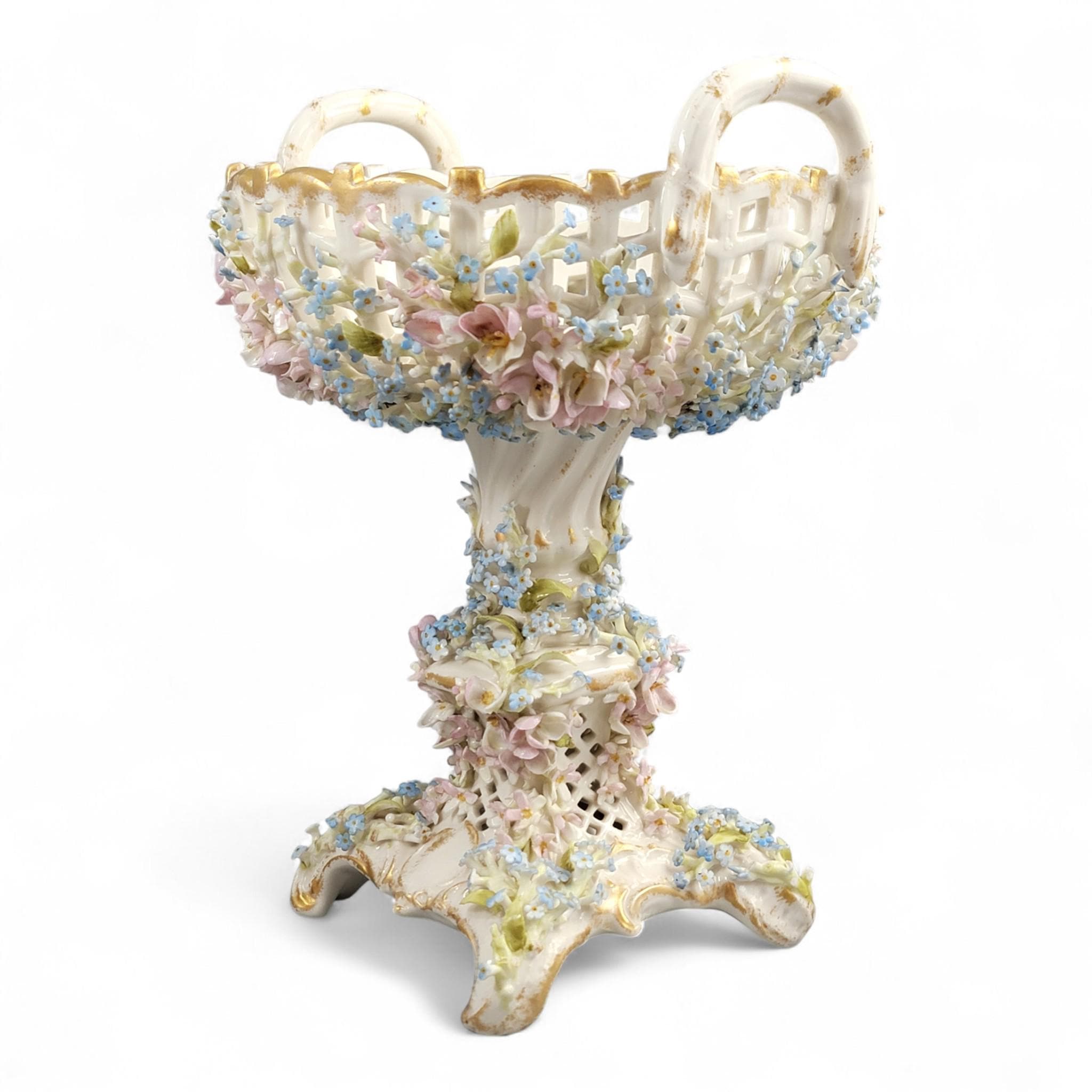 Antique Schierholz Plaue Flower-Encrusted Porcelain Centerpiece, c.1885