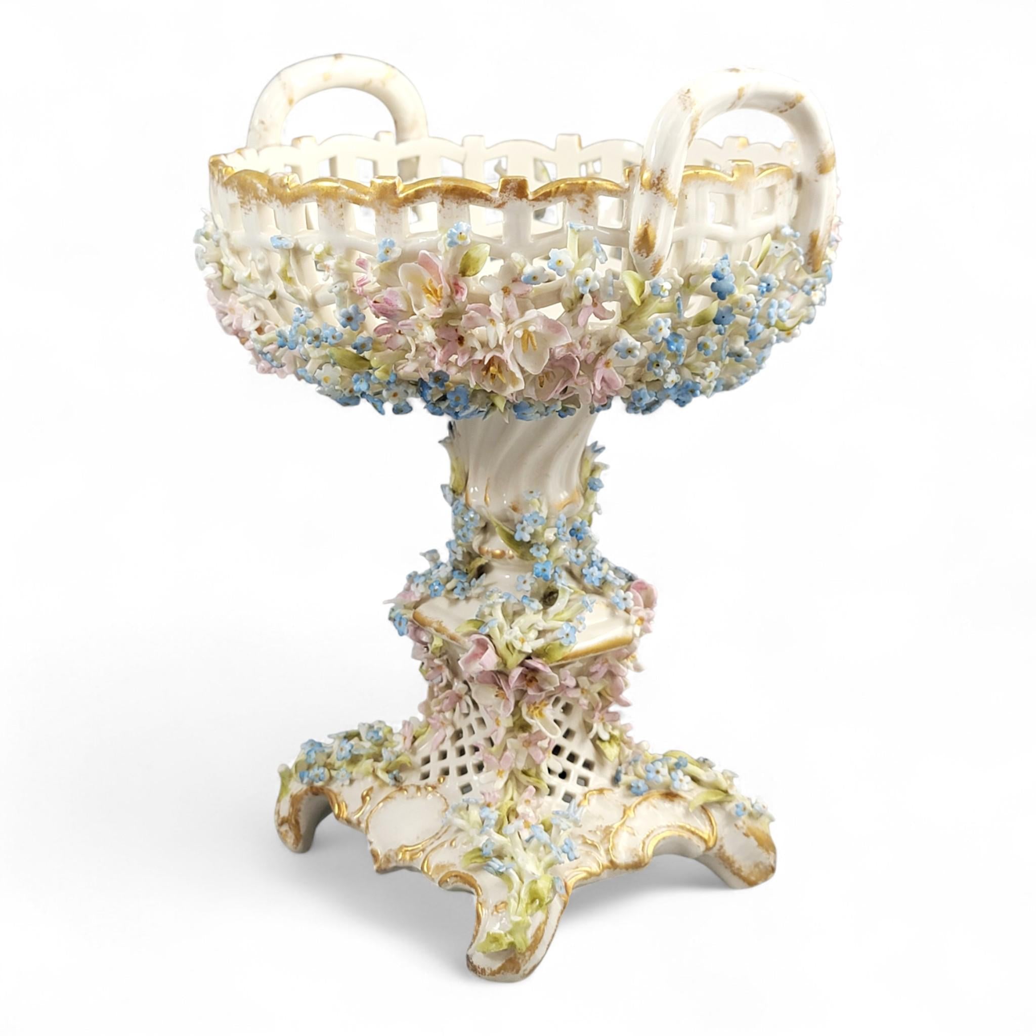 Antique Schierholz Plaue Flower-Encrusted Porcelain Centerpiece, c.1885