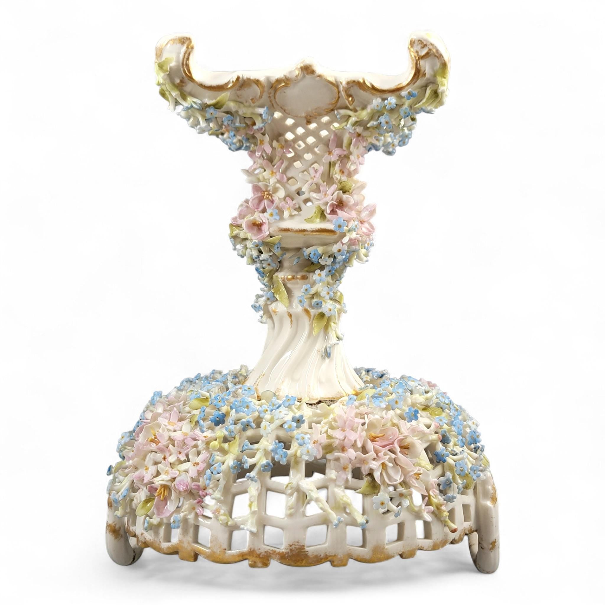 Antique Schierholz Plaue Flower-Encrusted Porcelain Centerpiece, c.1885