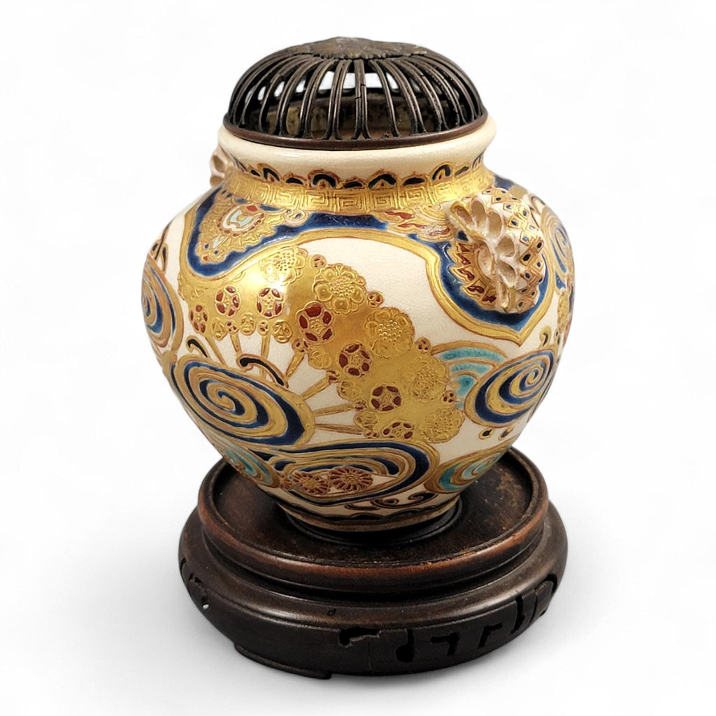 Meiji Satsuma gosu blue koro signed Kizan with metal lid, c.1885
