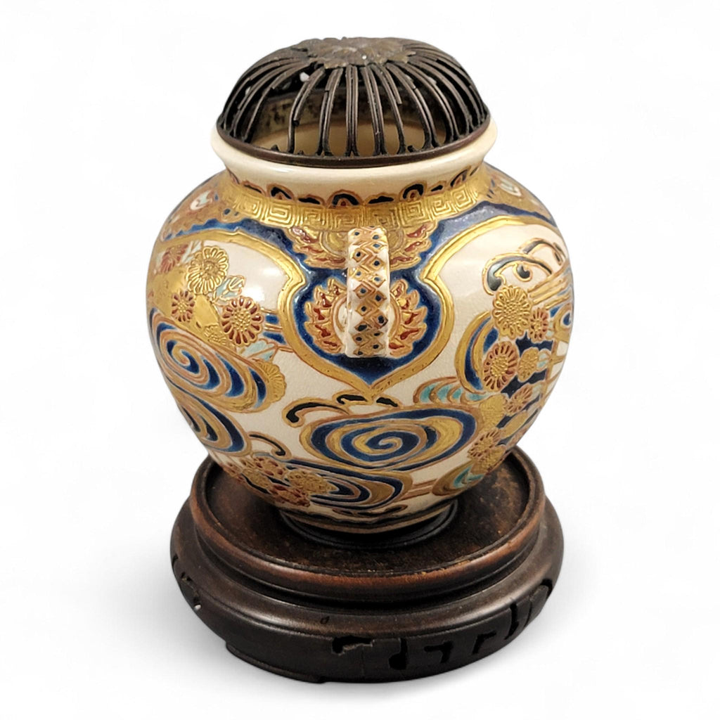 Meiji Satsuma gosu blue koro signed Kizan with metal lid, c.1885