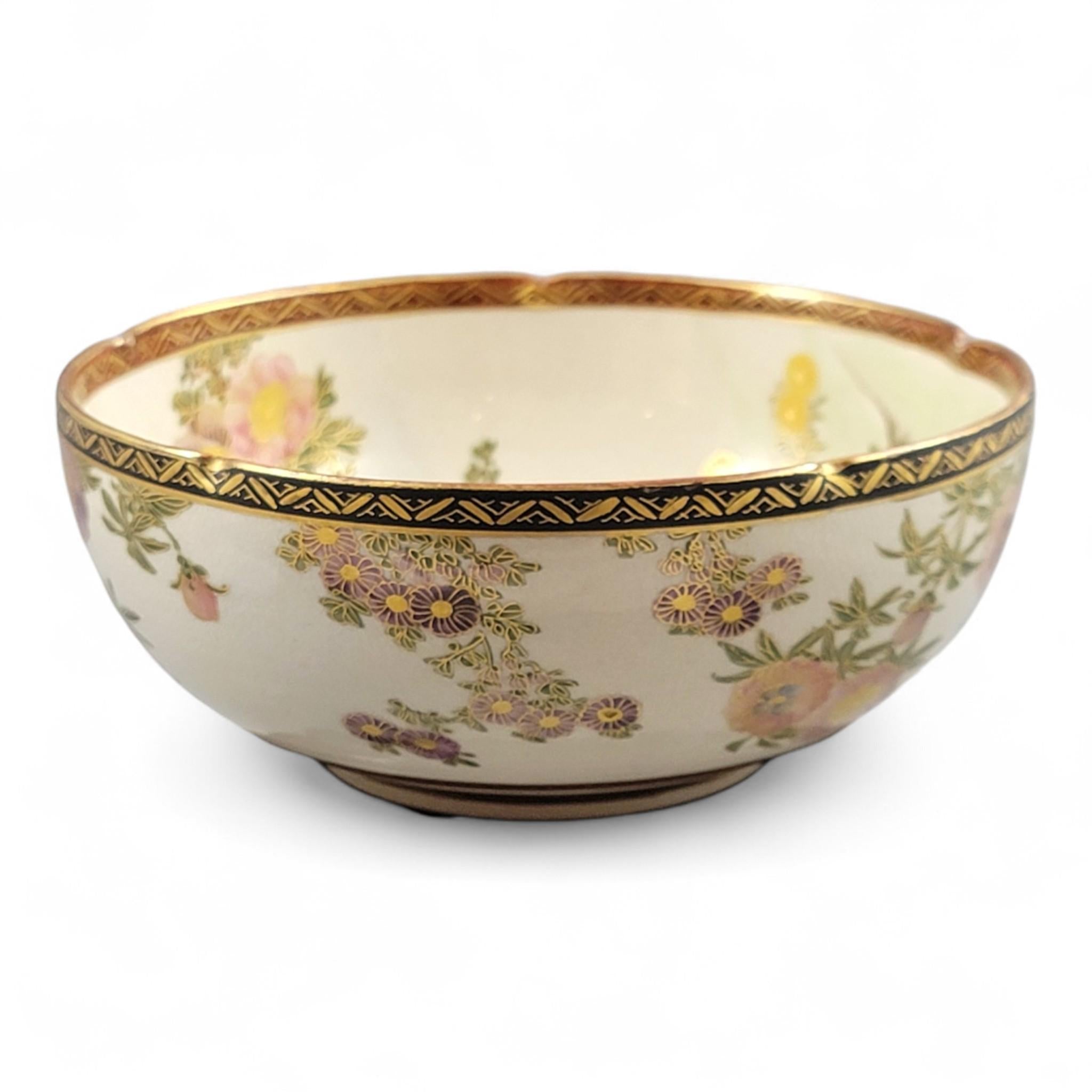 Meiji Japanese Satsuma floral bowl by Nikko, Shimazu crest c.1890–1910