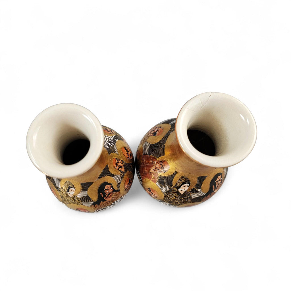 Antique Japanese Meiji Satsuma vase pair with gilt arhats, Kyoto studio, c.1890–1910