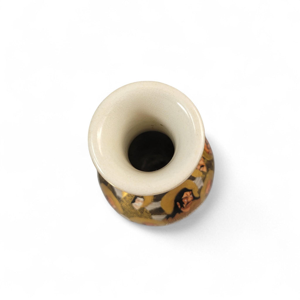 Antique Japanese Meiji Satsuma vase pair with gilt arhats, Kyoto studio, c.1890–1910