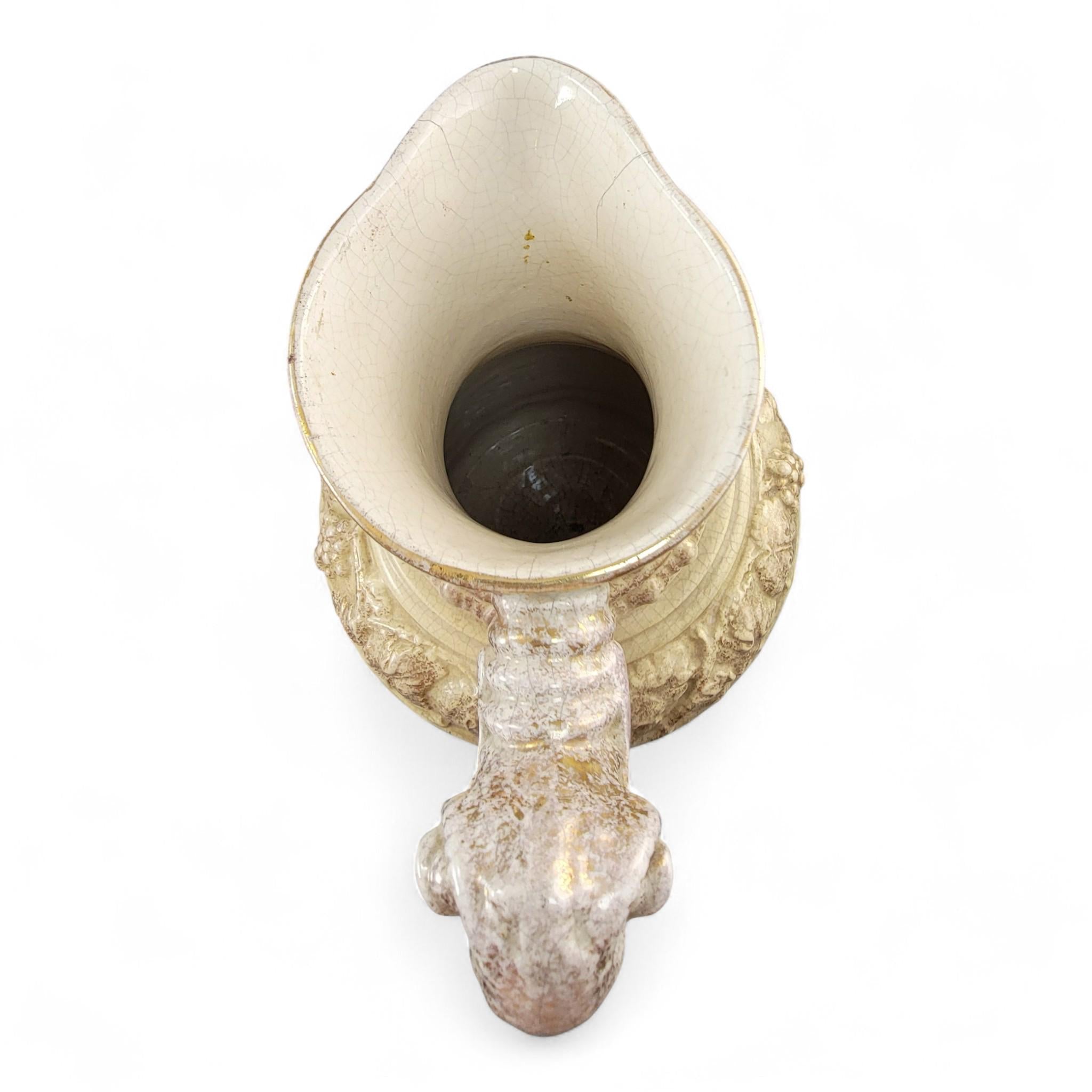 Monumental French barbotine wine ewer Choisy-le-Roi or Sarreguemines c.1875–95
