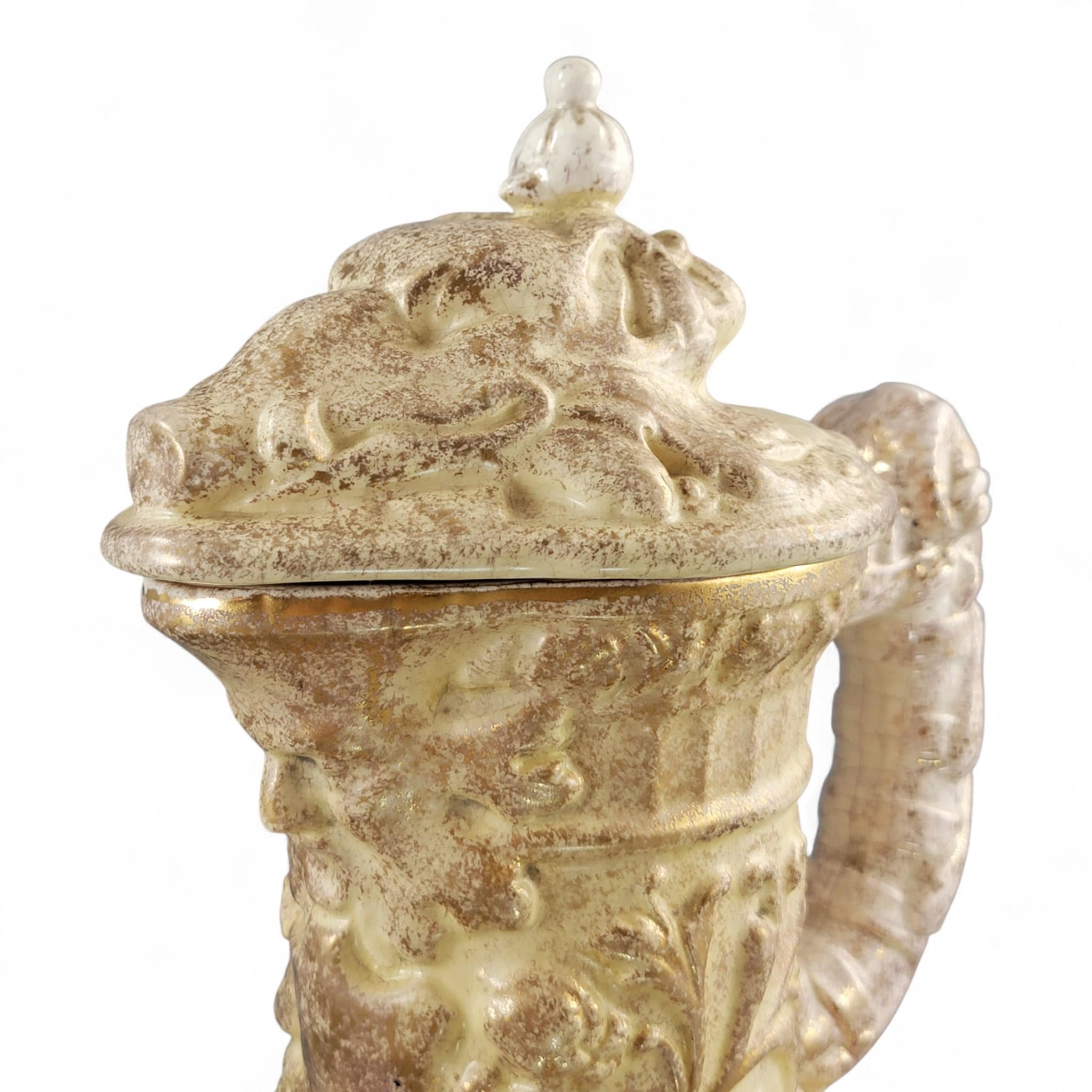 Monumental French barbotine wine ewer Choisy-le-Roi or Sarreguemines c.1875–95