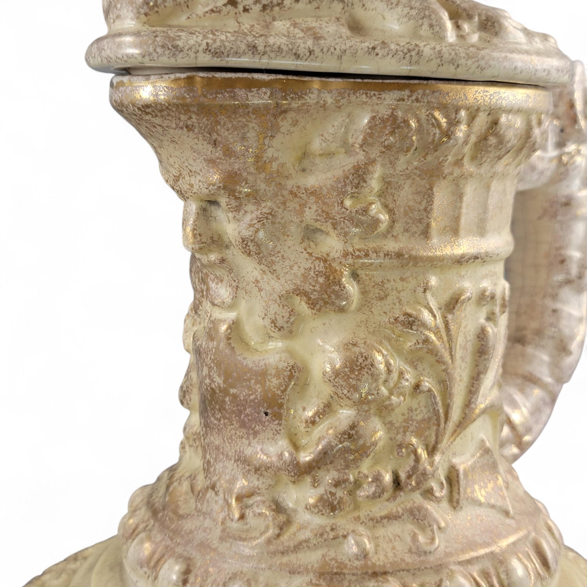 Monumental French barbotine wine ewer Choisy-le-Roi or Sarreguemines c.1875–95