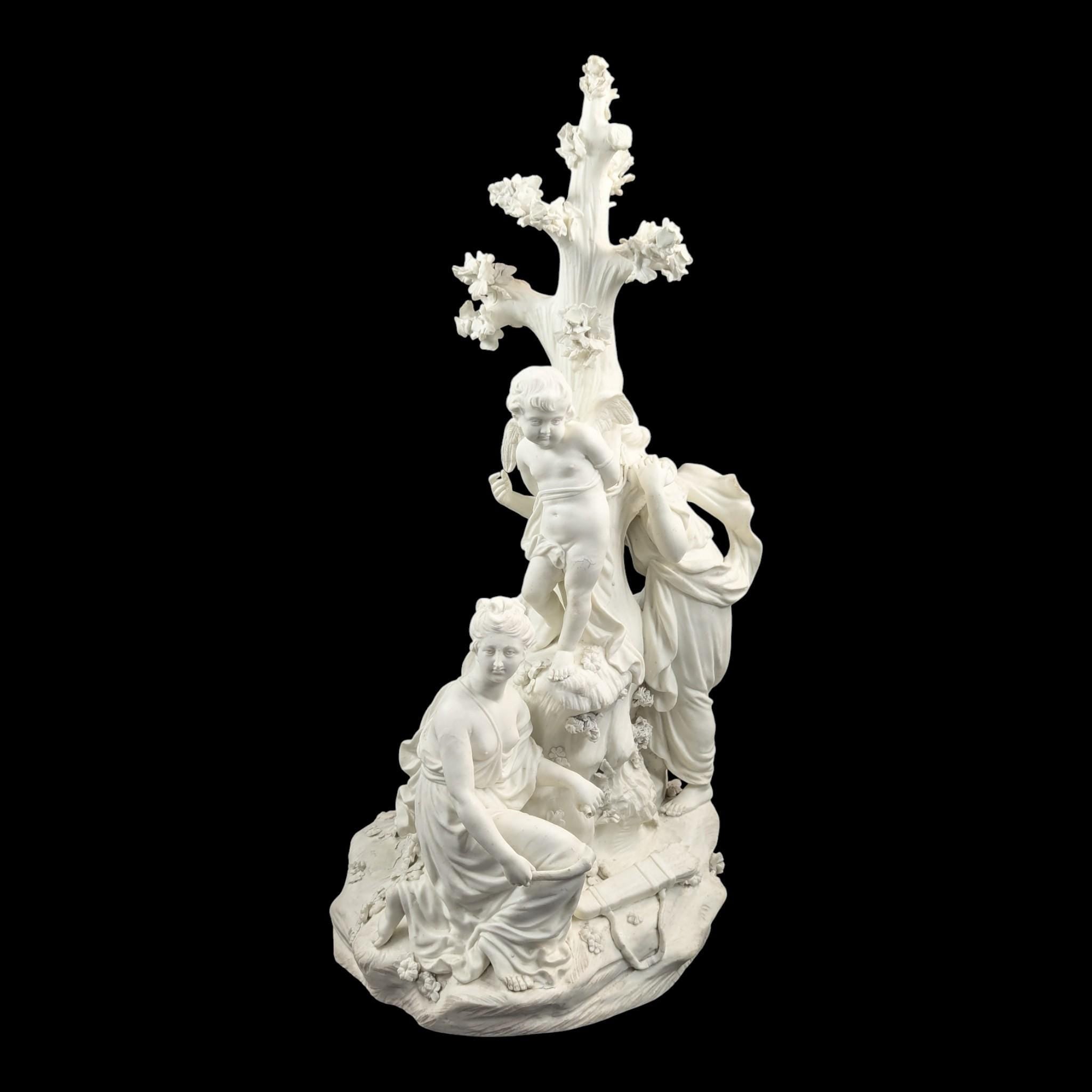 Early Derby biscuit ‘Three Graces distressing Cupid’, c.1775–1785 — rare