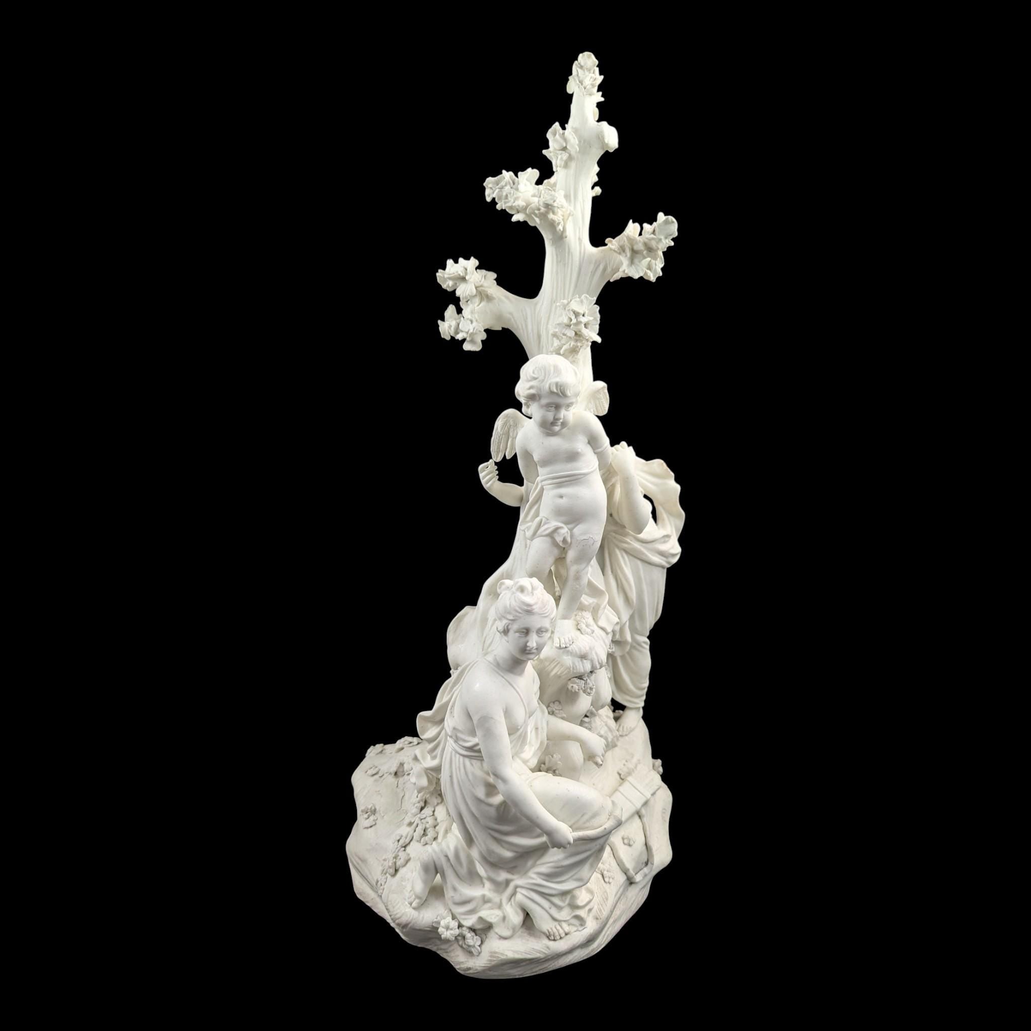 Early Derby biscuit ‘Three Graces distressing Cupid’, c.1775–1785 — rare