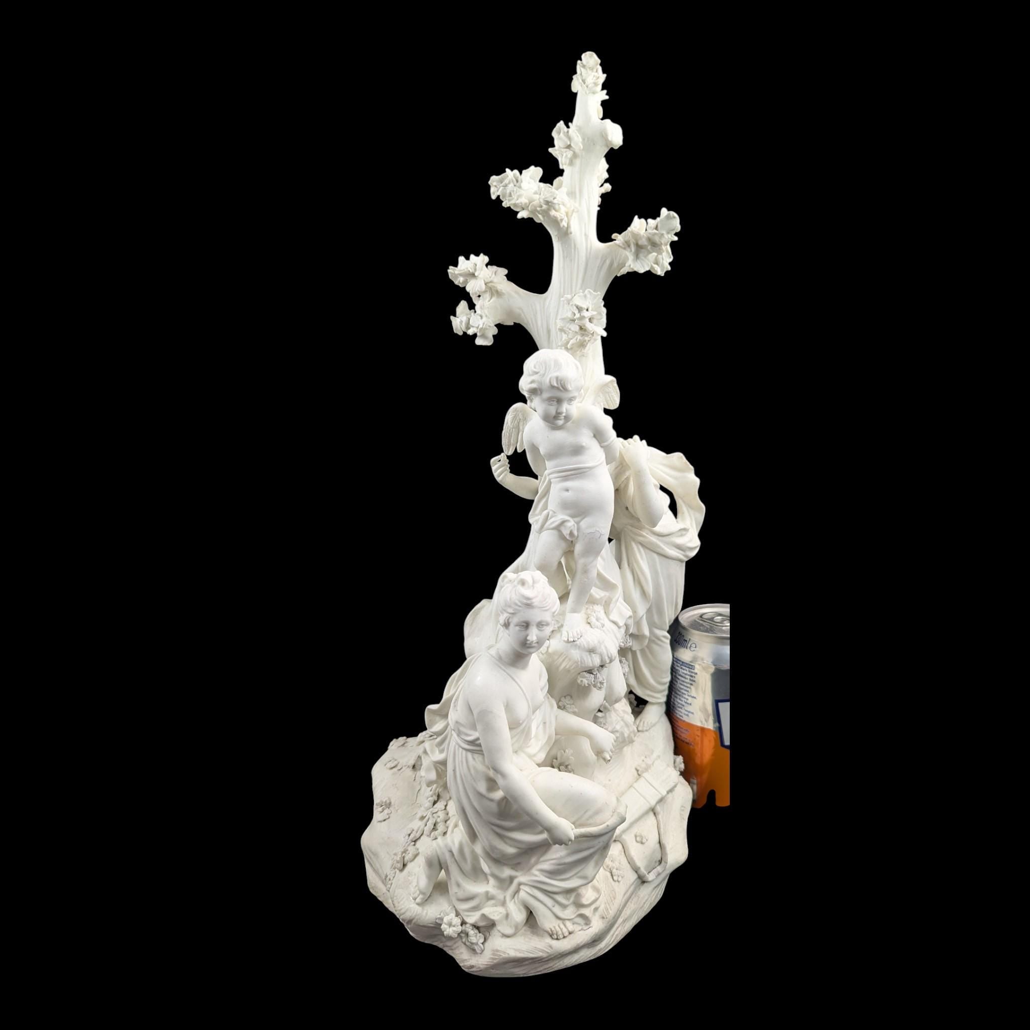 Early Derby biscuit ‘Three Graces distressing Cupid’, c.1775–1785 — rare