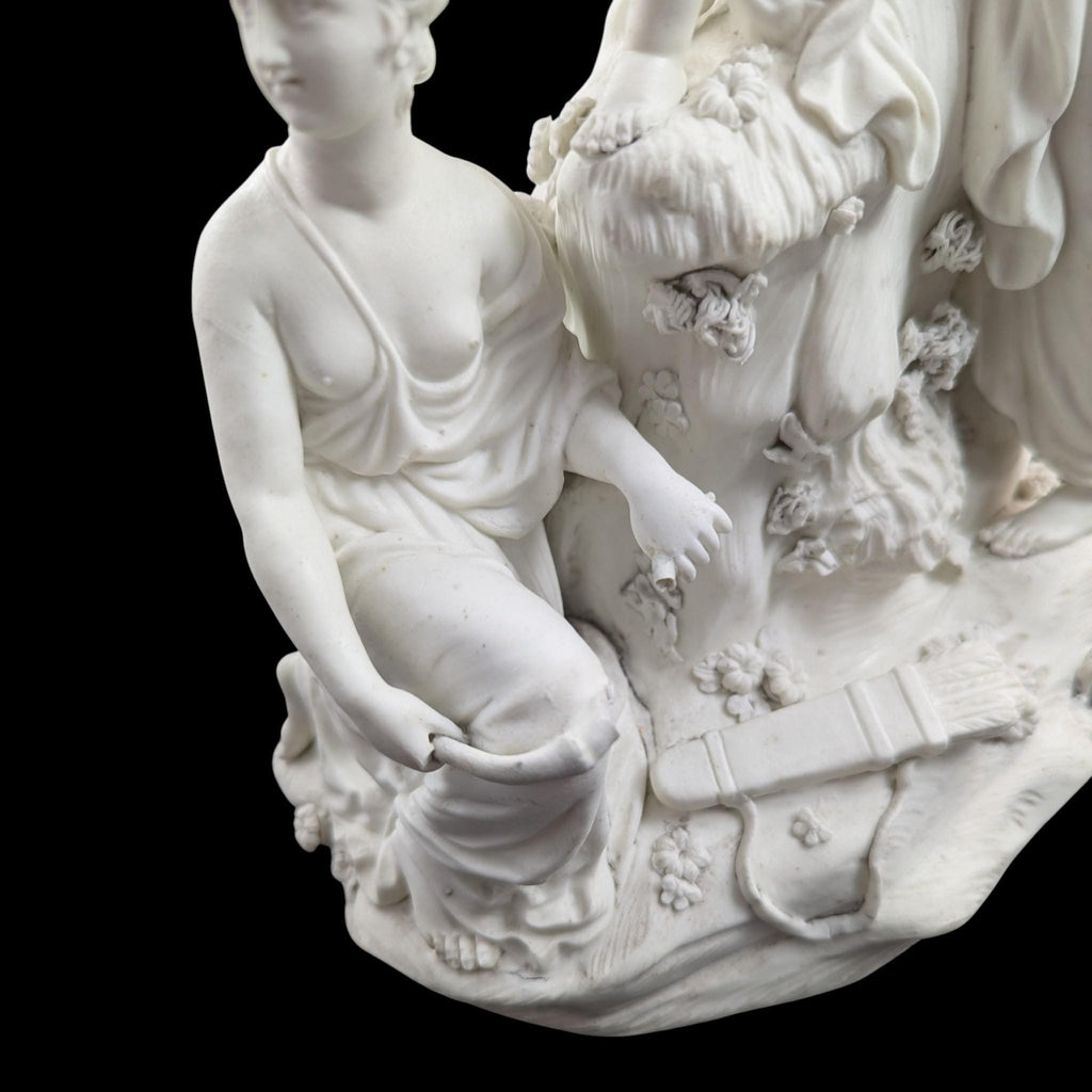 Early Derby biscuit ‘Three Graces distressing Cupid’, c.1775–1785 — rare