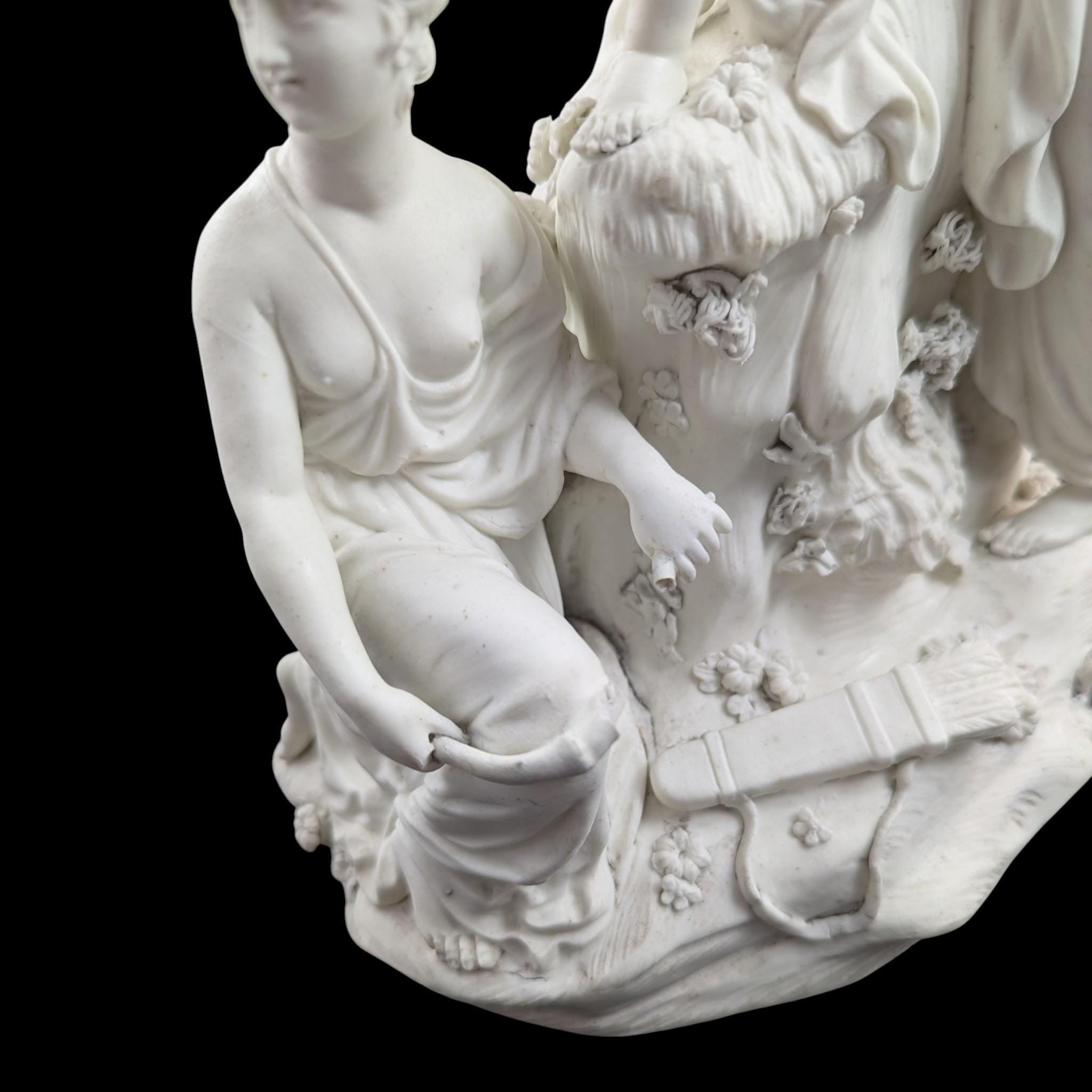 Early Derby biscuit ‘Three Graces distressing Cupid’, c.1775–1785 — rare