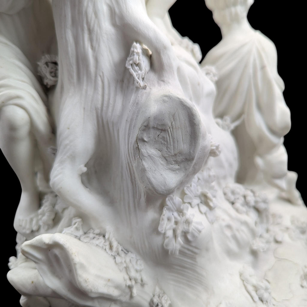 Early Derby biscuit ‘Three Graces distressing Cupid’, c.1775–1785 — rare