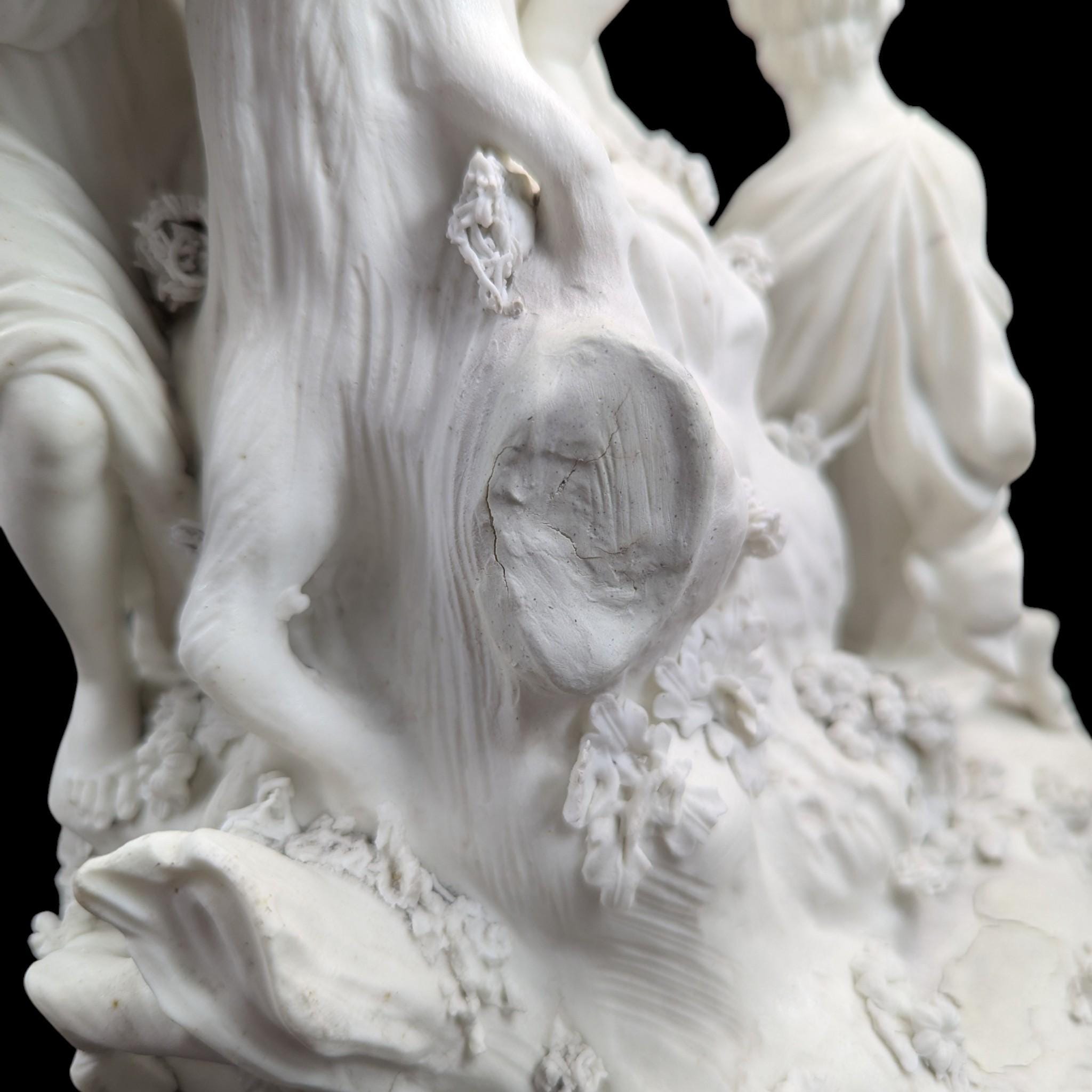Early Derby biscuit ‘Three Graces distressing Cupid’, c.1775–1785 — rare