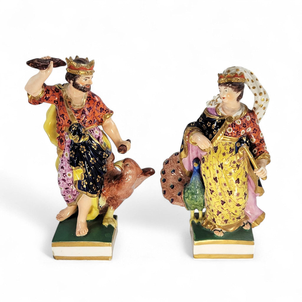 Royal Crown Derby Bloor period porcelain figures of Jupiter and Juno, c. 1830 — rich enamels & gilding