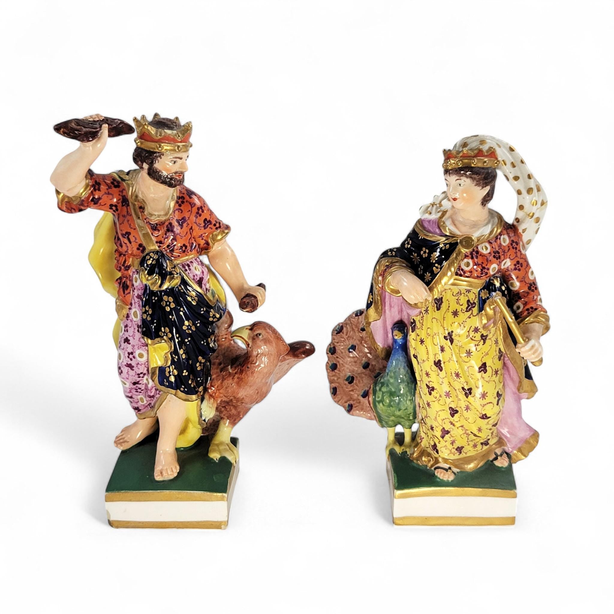 Royal Crown Derby Bloor period porcelain figures of Jupiter and Juno, c. 1830 — rich enamels & gilding