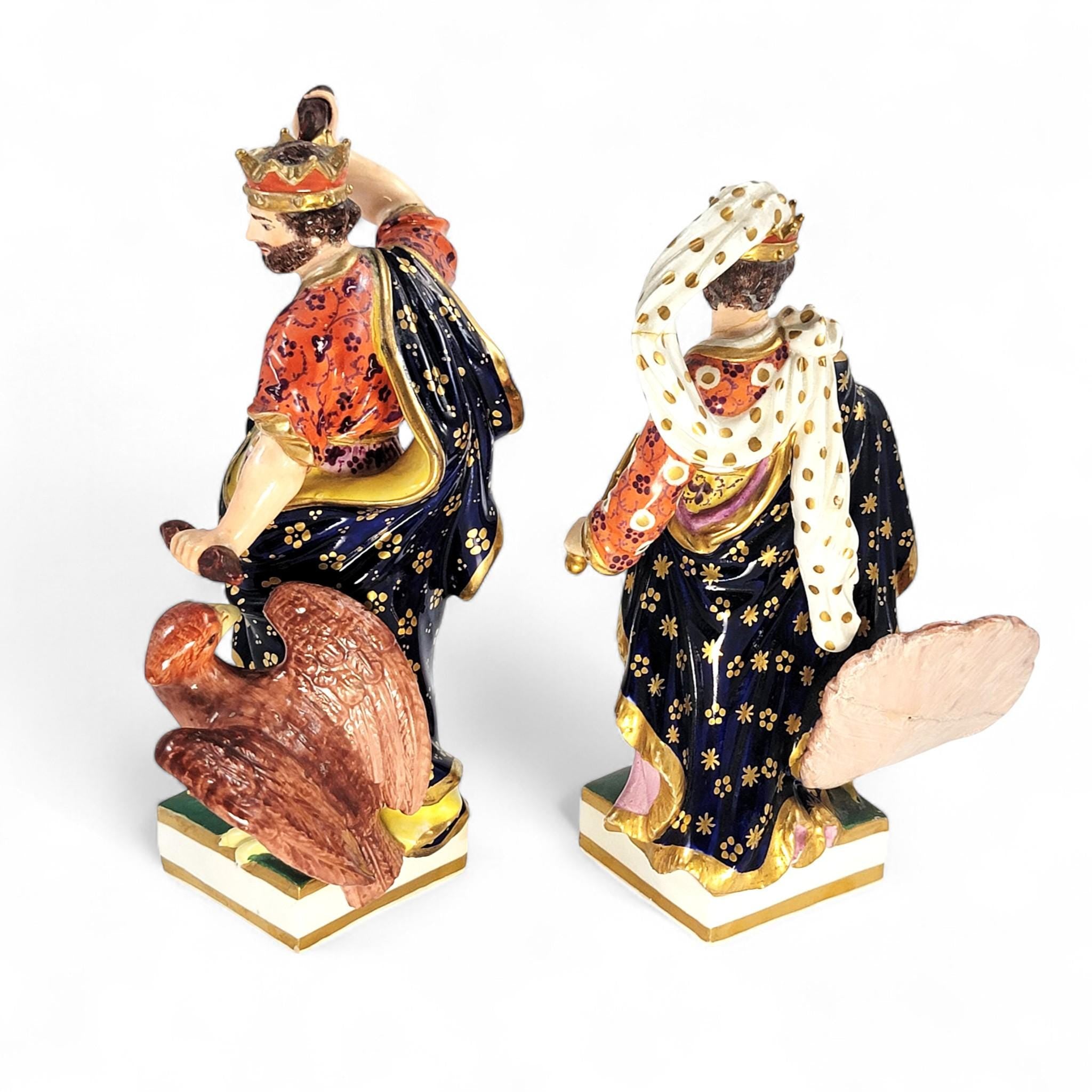 Royal Crown Derby Bloor period porcelain figures of Jupiter and Juno, c. 1830 — rich enamels & gilding