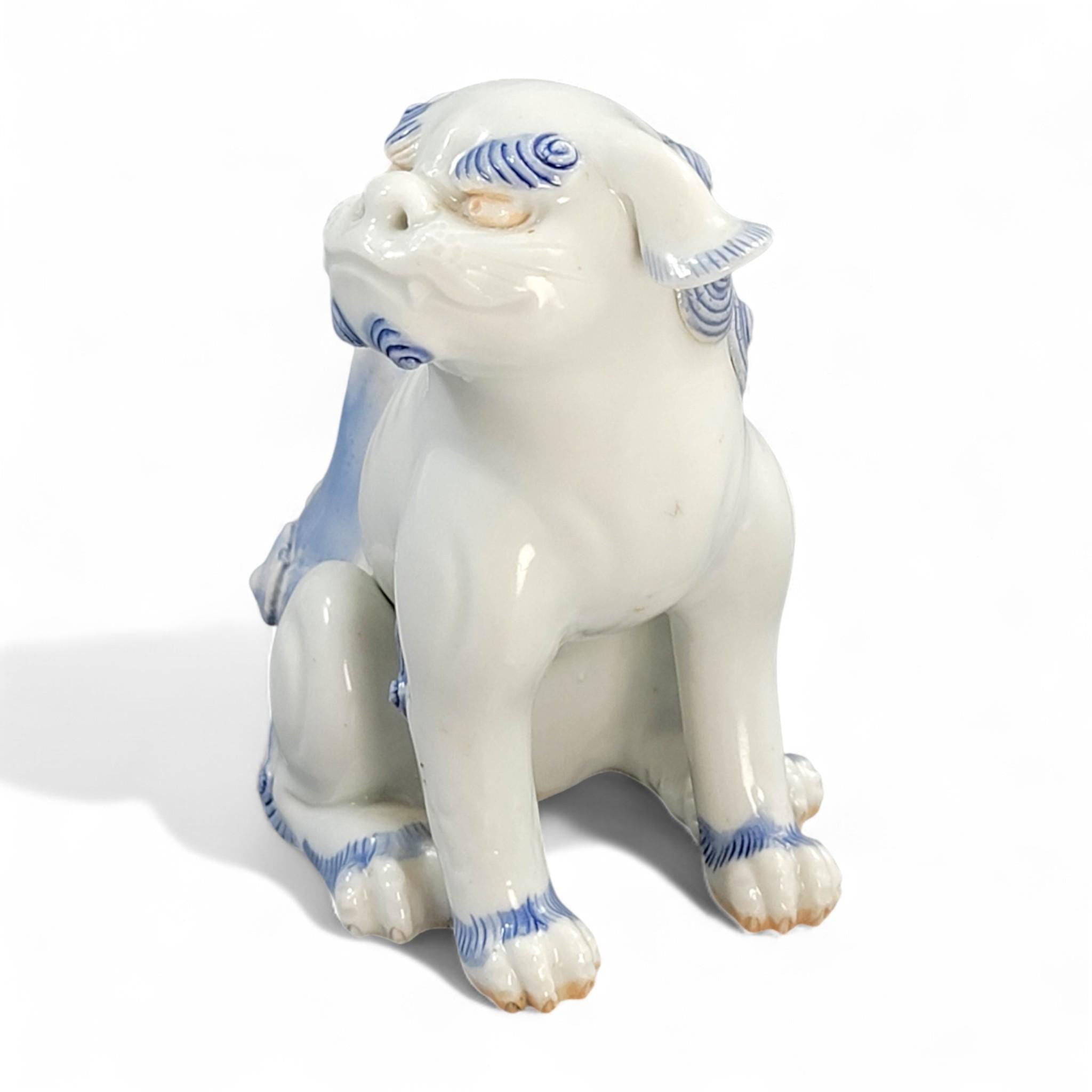 Hirado porcelain karashishi lion dog in blue and white, Japanese Edo–Meiji period c. 1840–1880