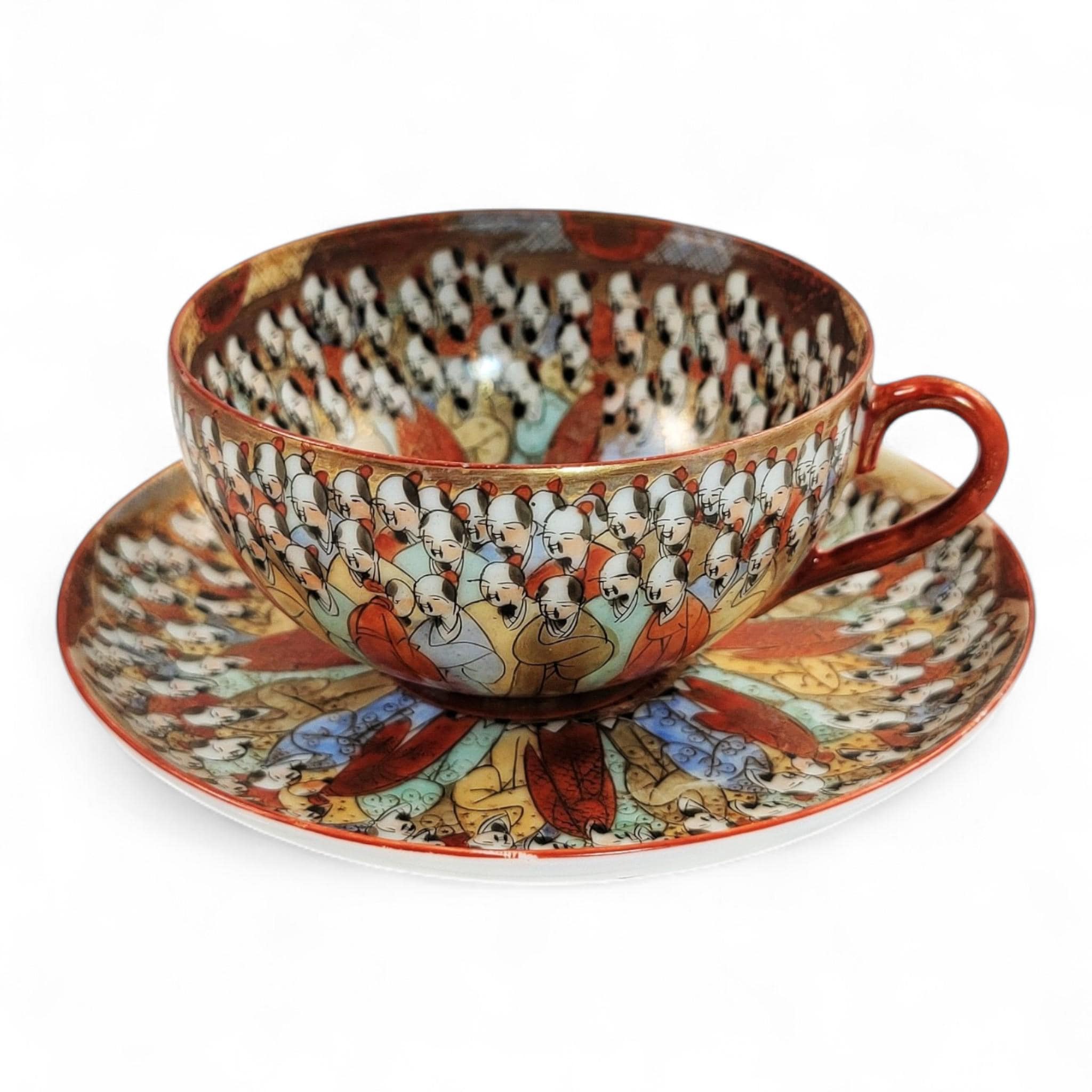 Chinese Export “Thousand Lohan” Tea Set of 5 Cups & Saucers, Late 19th Century