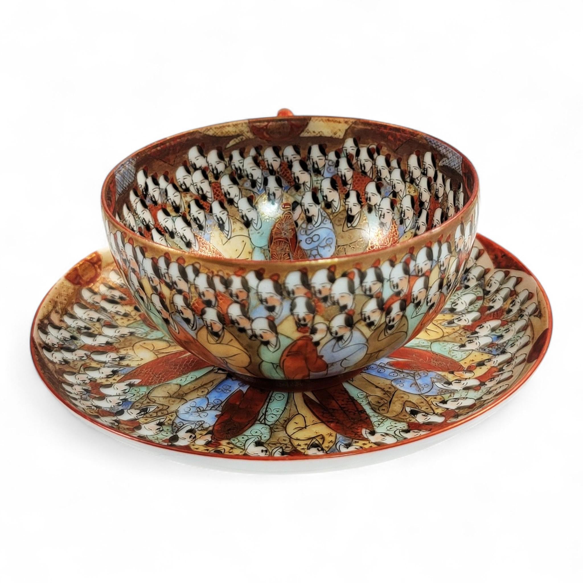 Chinese Export “Thousand Lohan” Tea Set of 5 Cups & Saucers, Late 19th Century