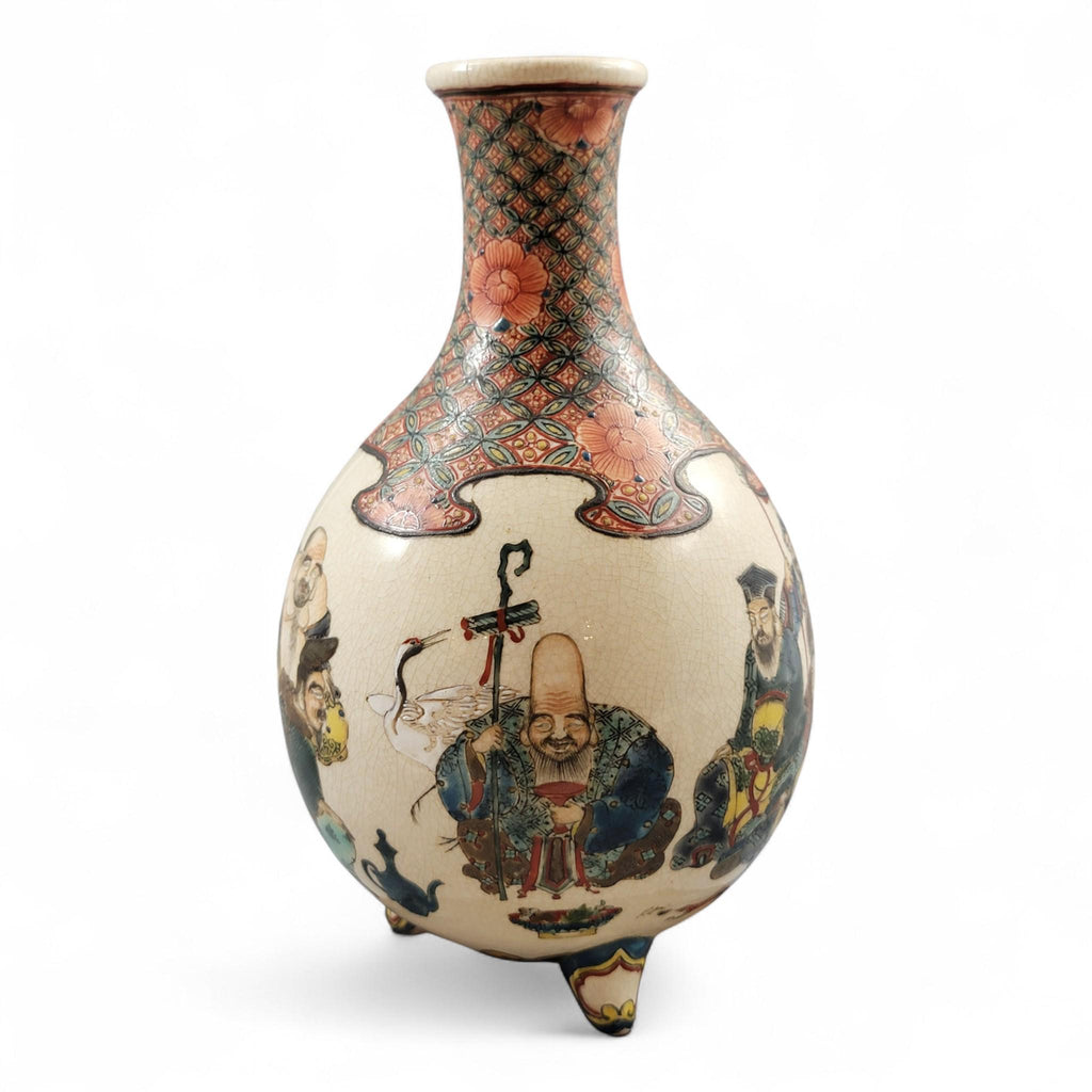 Kyoto Satsuma Tripod Vase — Chōshūzan, decorated by Jissei after Yoshisada (Meiji)