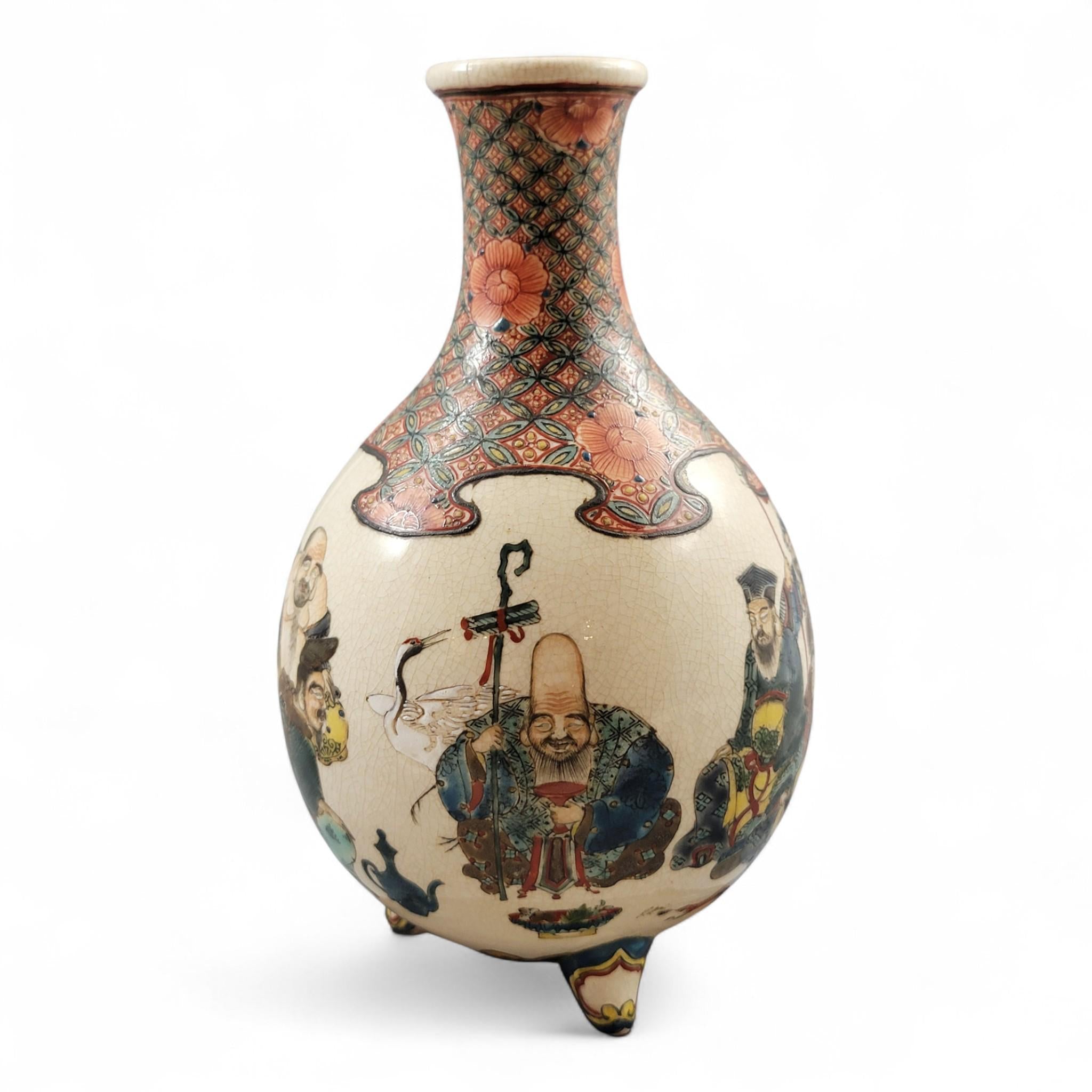 Kyoto Satsuma Tripod Vase — Chōshūzan, decorated by Jissei after Yoshisada (Meiji)