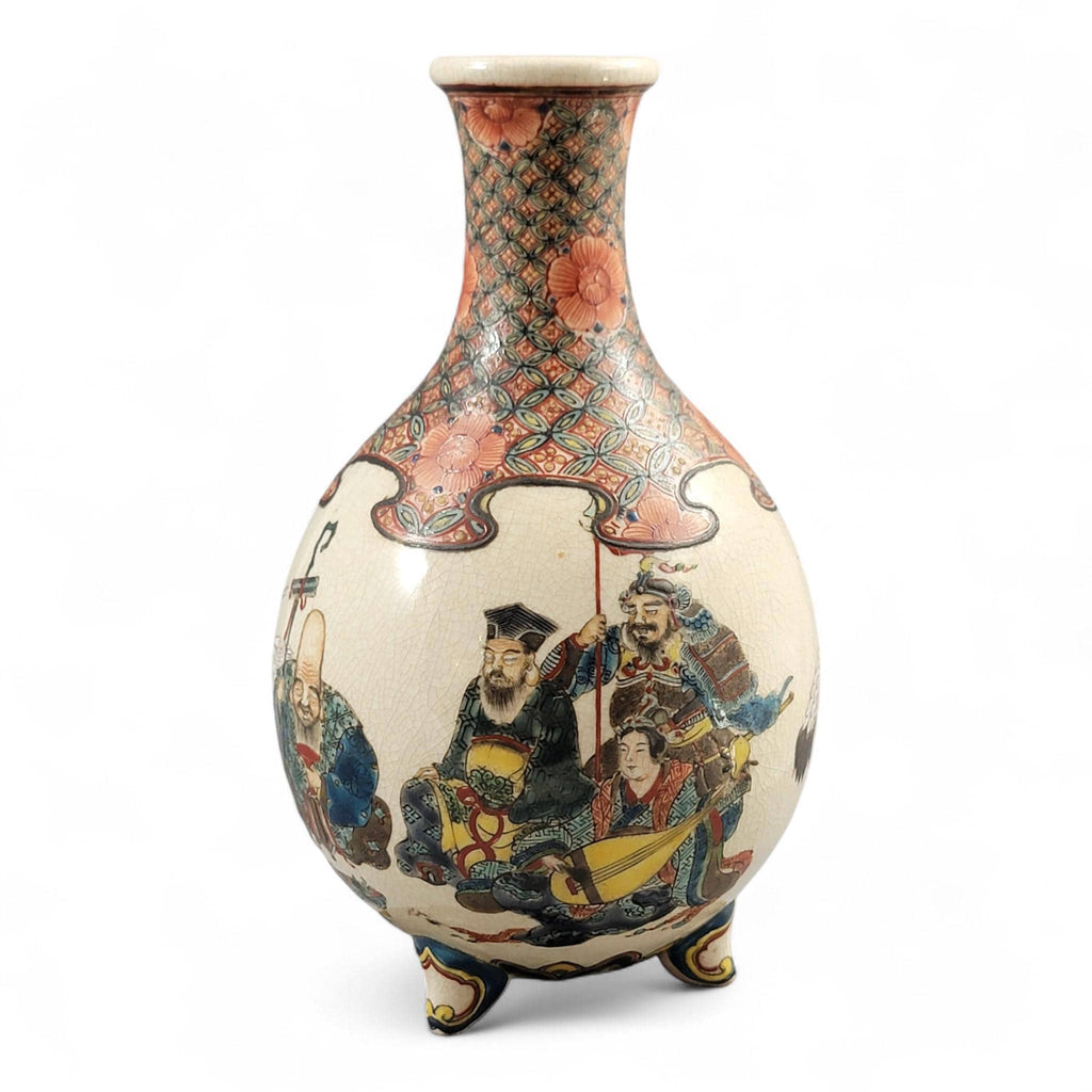 Kyoto Satsuma Tripod Vase — Chōshūzan, decorated by Jissei after Yoshisada (Meiji)